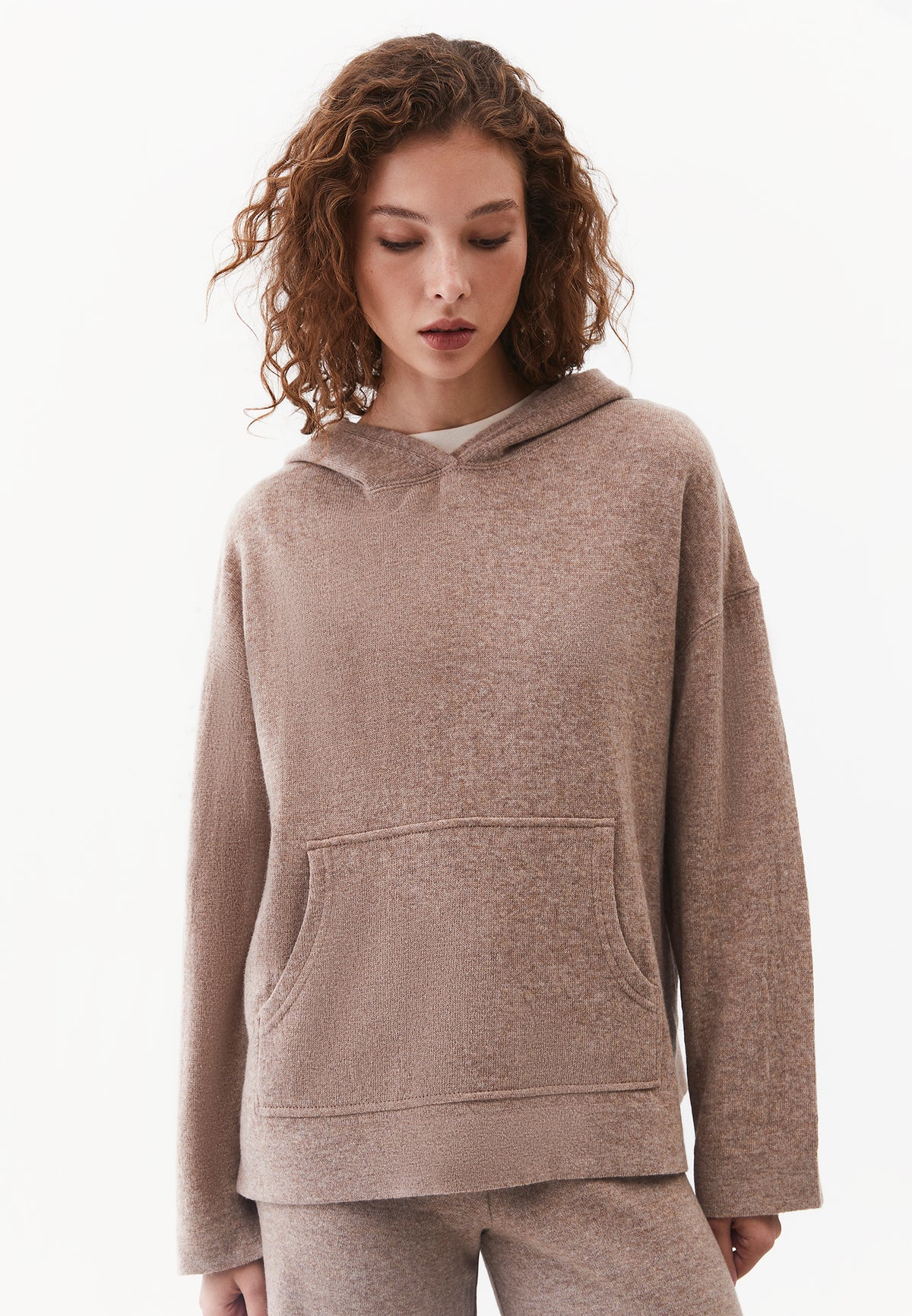 Hooded Long Sleeve Knit Sweatshirt - SAVANNAH TAN