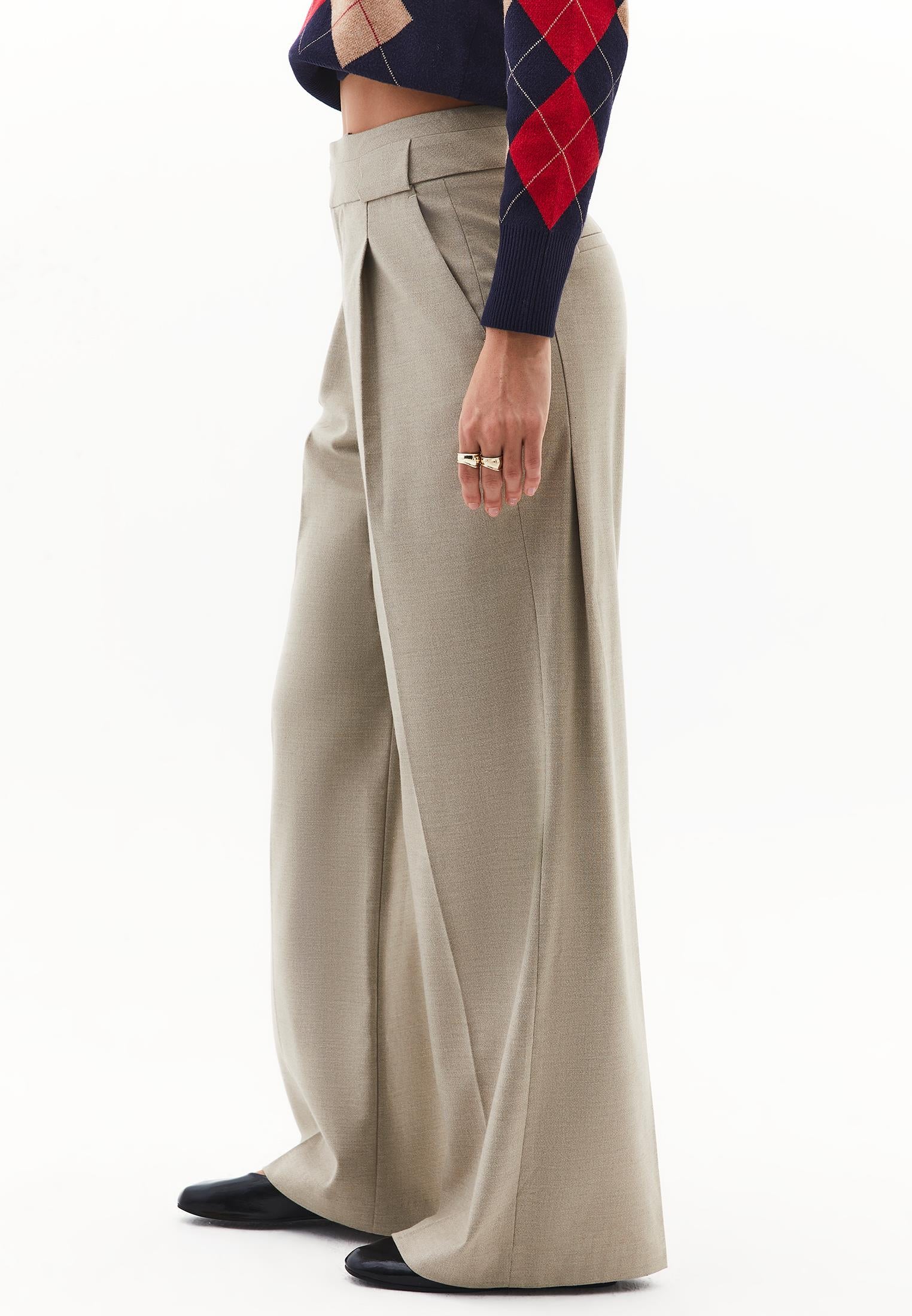 Wide Leg Pleated Trousers - SAVANNAH TAN