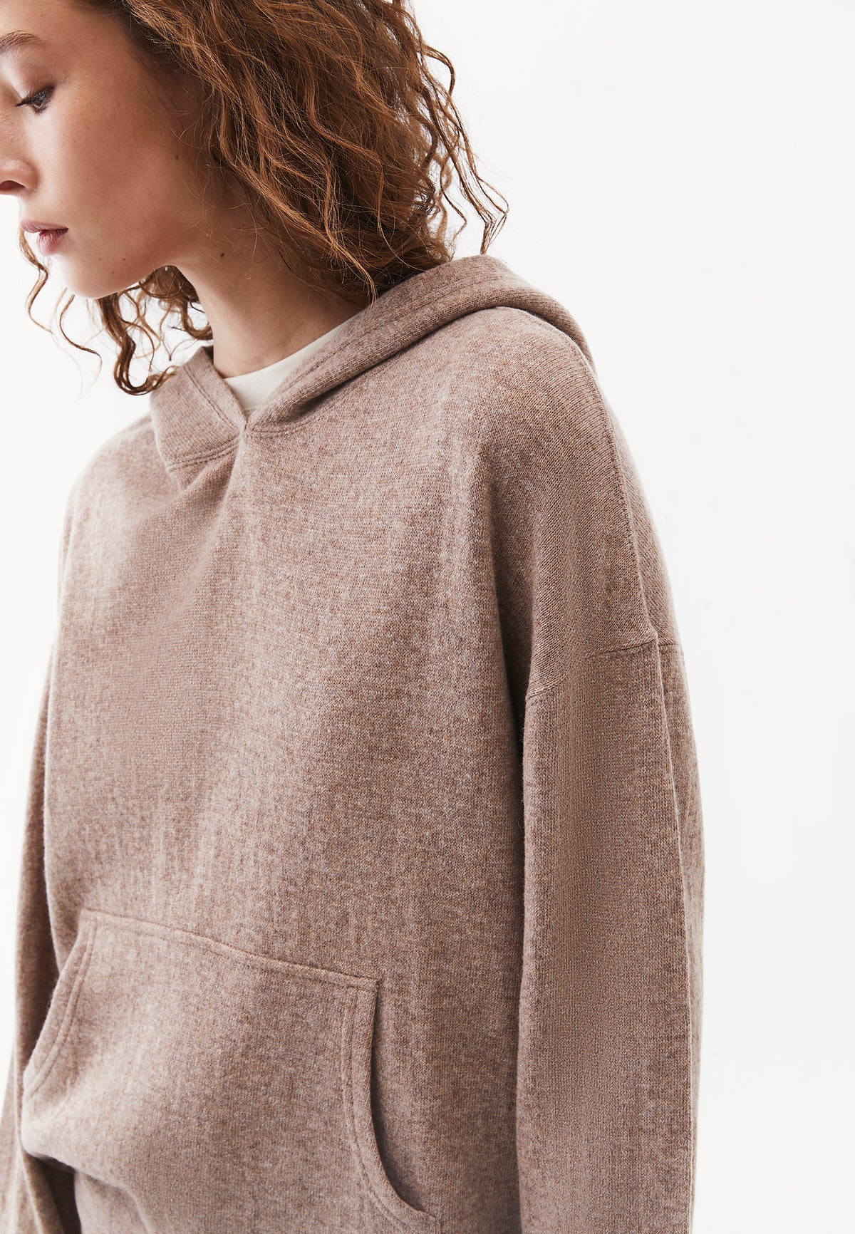 Hooded Long Sleeve Knit Sweatshirt - SAVANNAH TAN