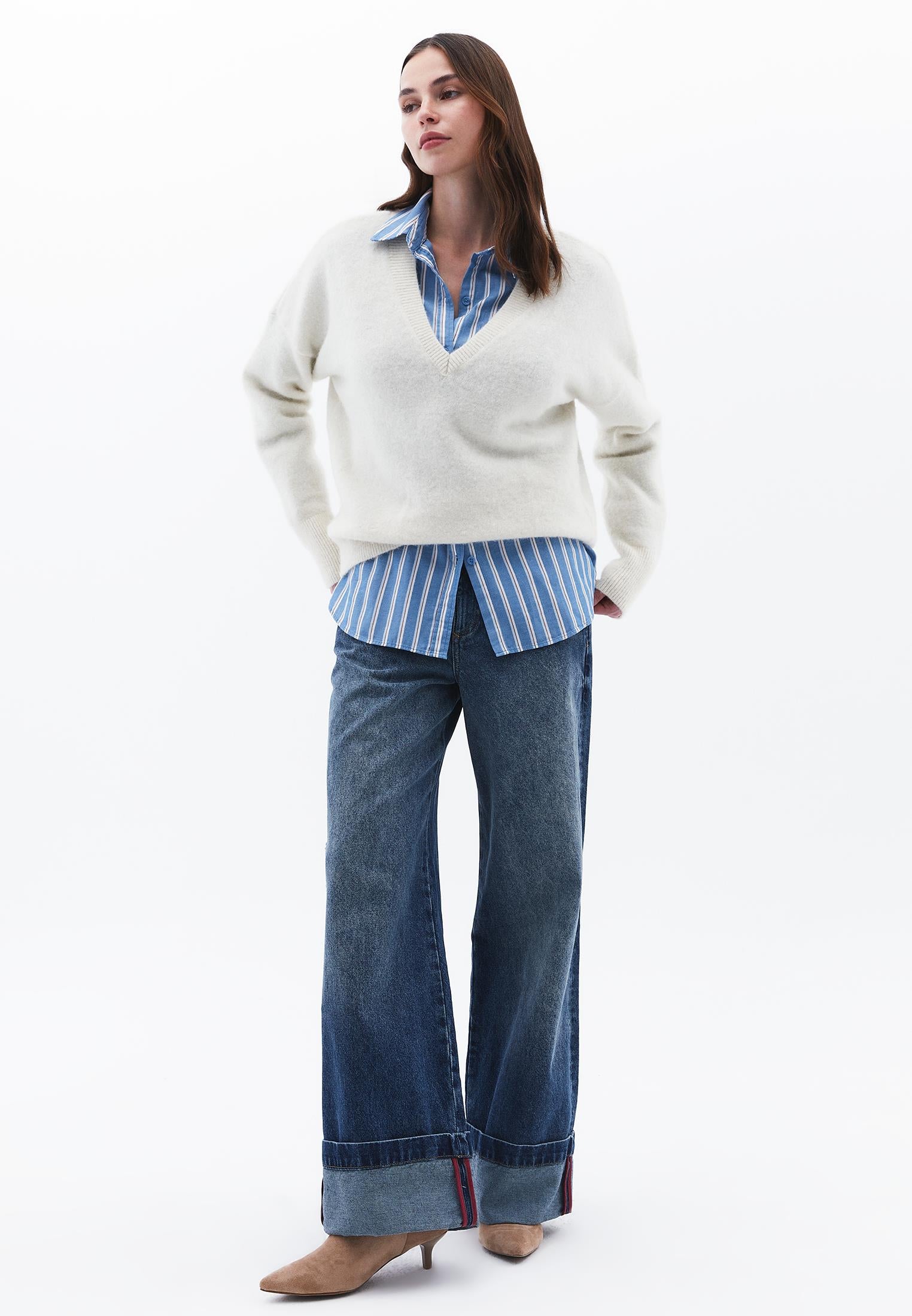 Oversize Striped Buttoned Shirt With Standard Length - SEA OF BELIZE COMB STRIPE