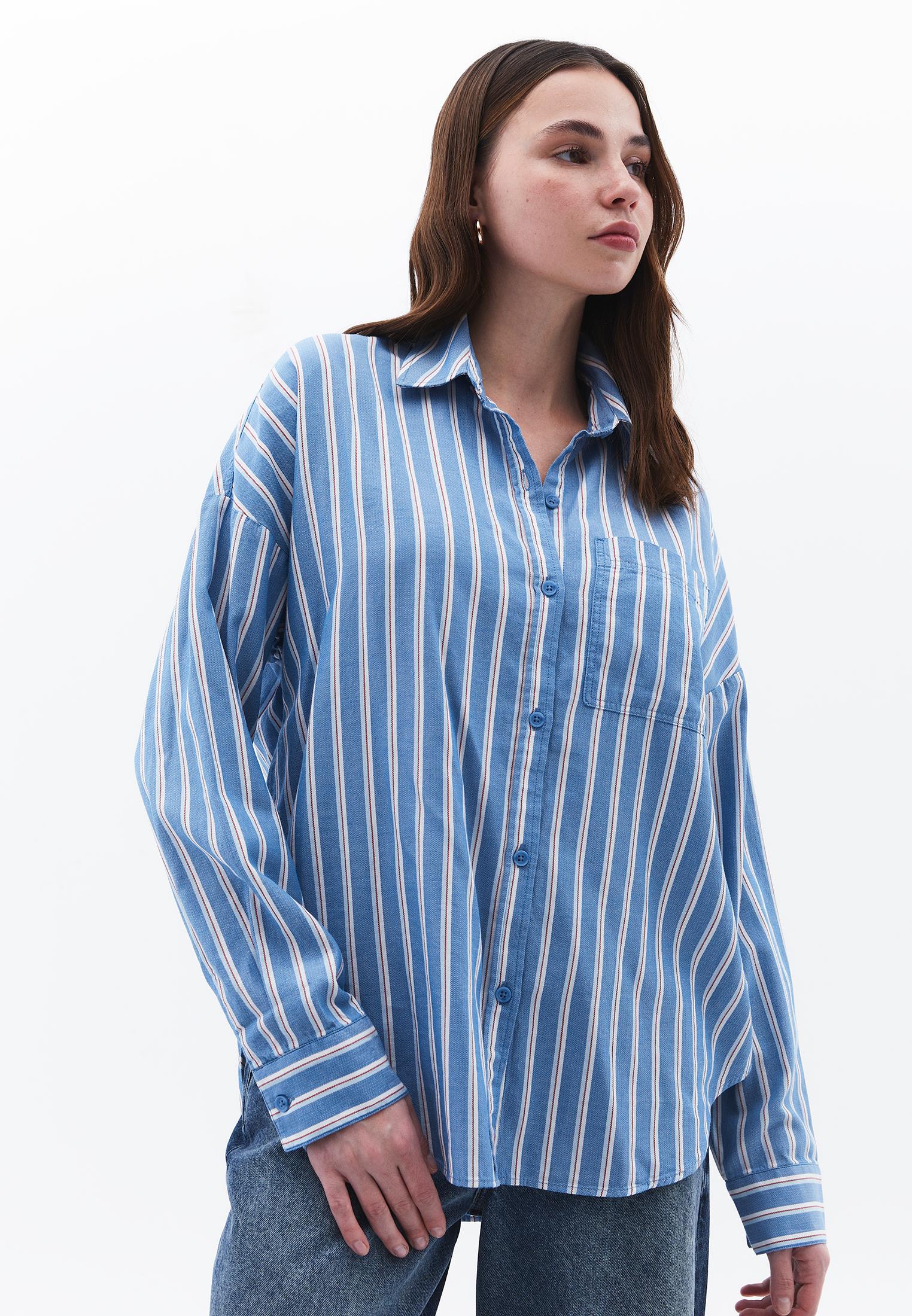 Oversize Striped Buttoned Shirt With Standard Length - SEA OF BELIZE COMB STRIPE
