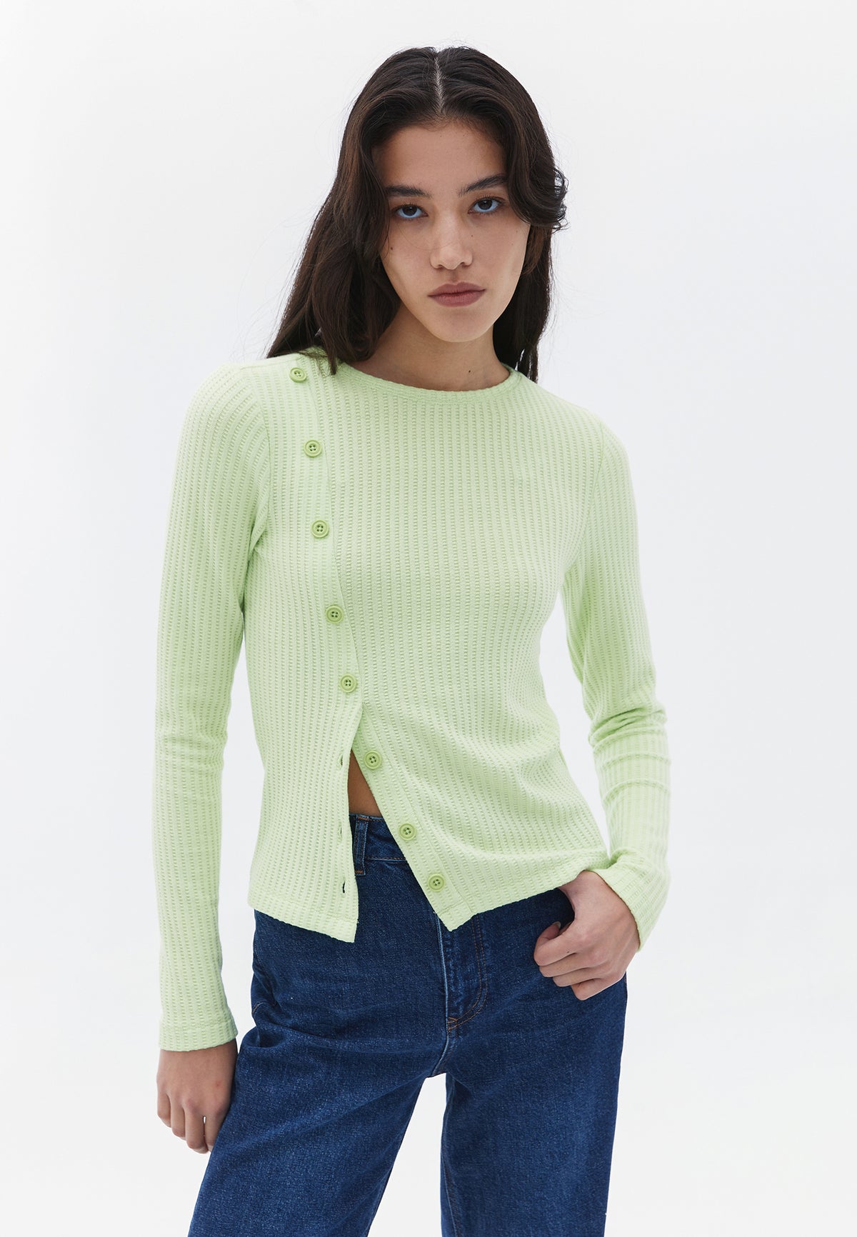 Sweater With Button Details And Boat Neckline - SHADOW LIME