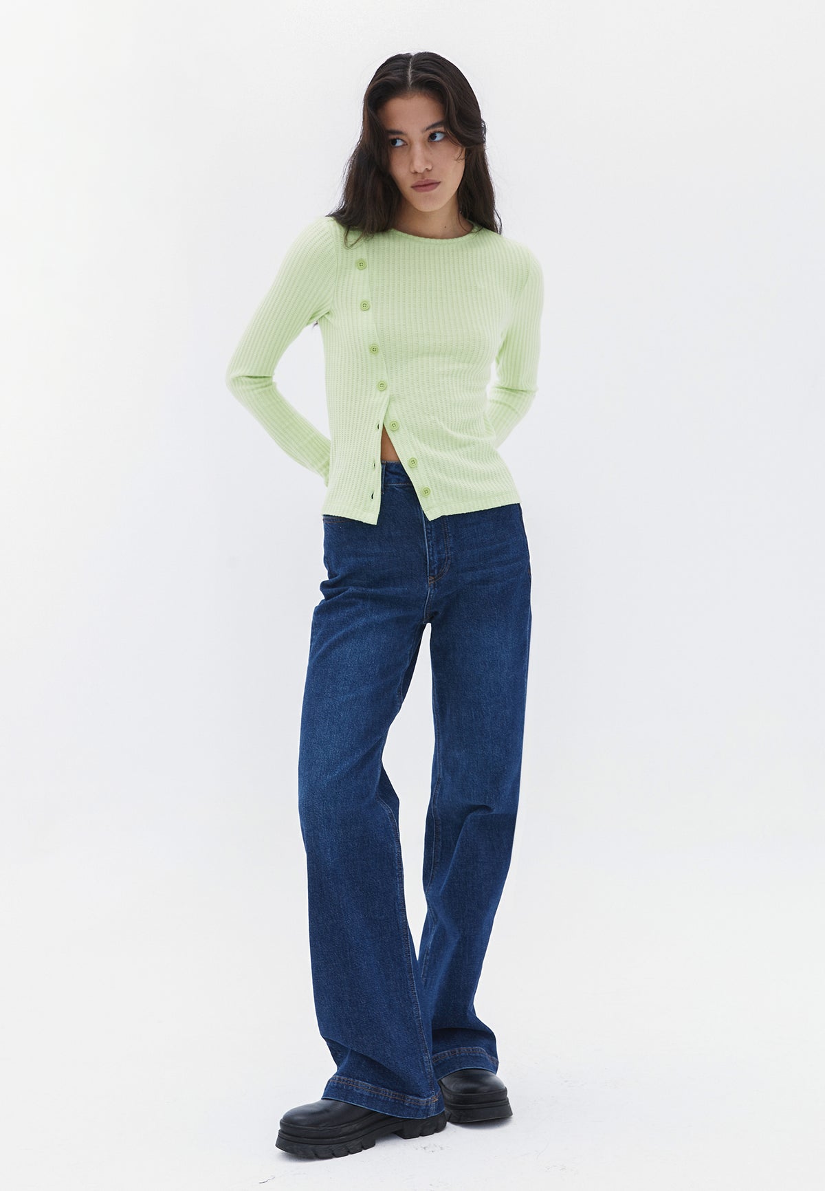 Sweater With Button Details And Boat Neckline - SHADOW LIME