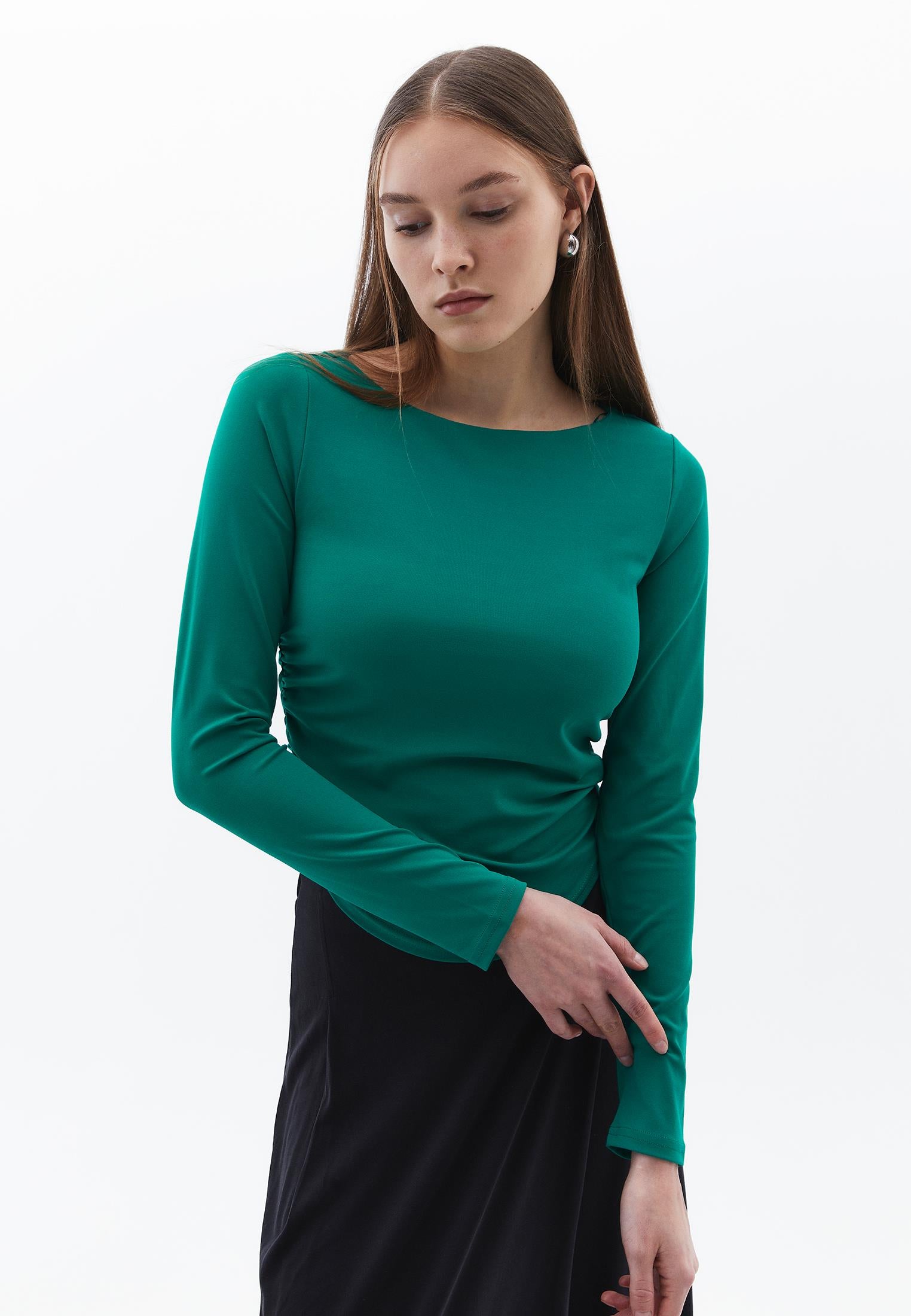 Boat Neck Long Sleeve Bodycon T-Shirt - SHADY GLADE
