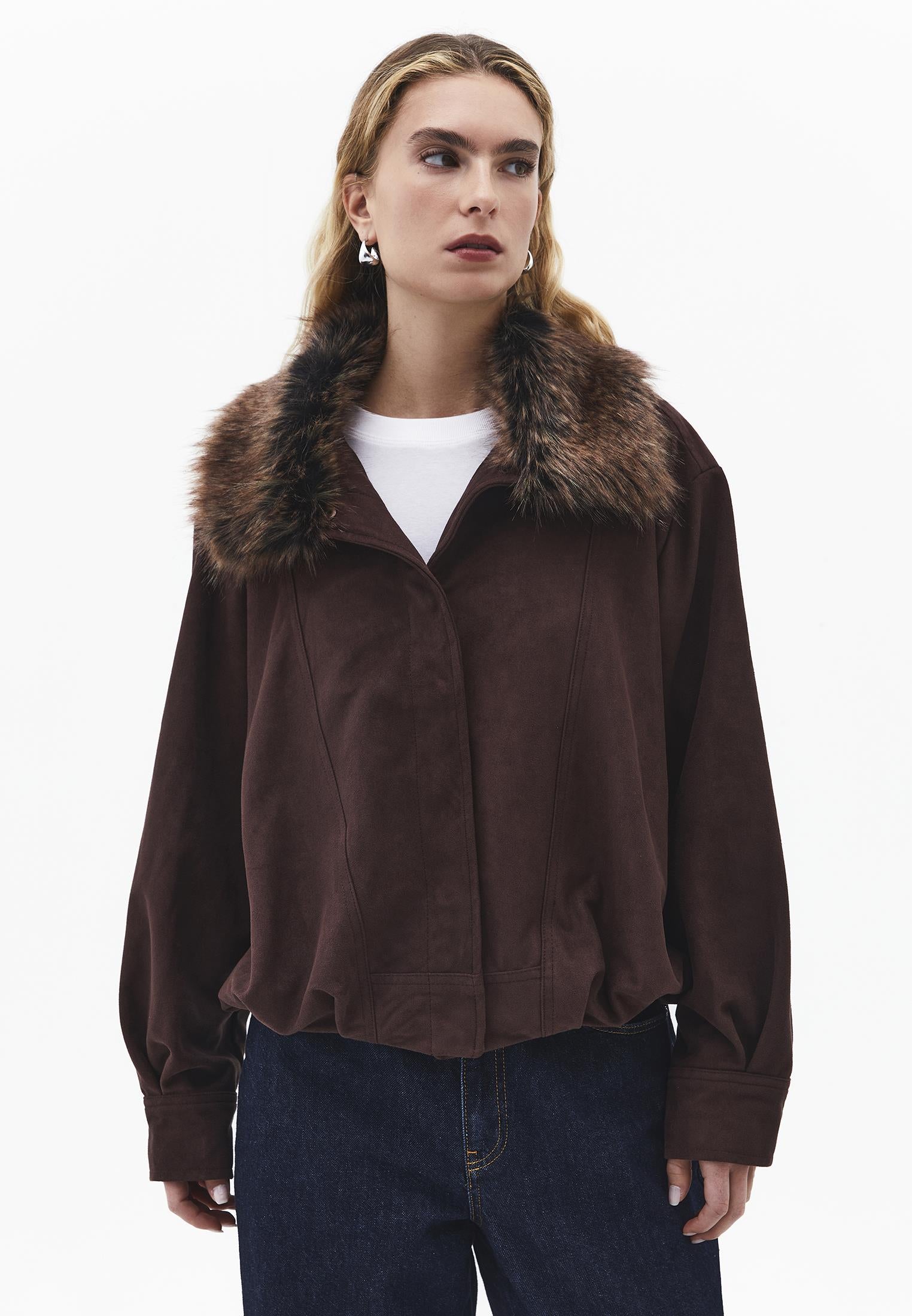 Oversize High Collar Jacket - SHAVED CHOCOLATE