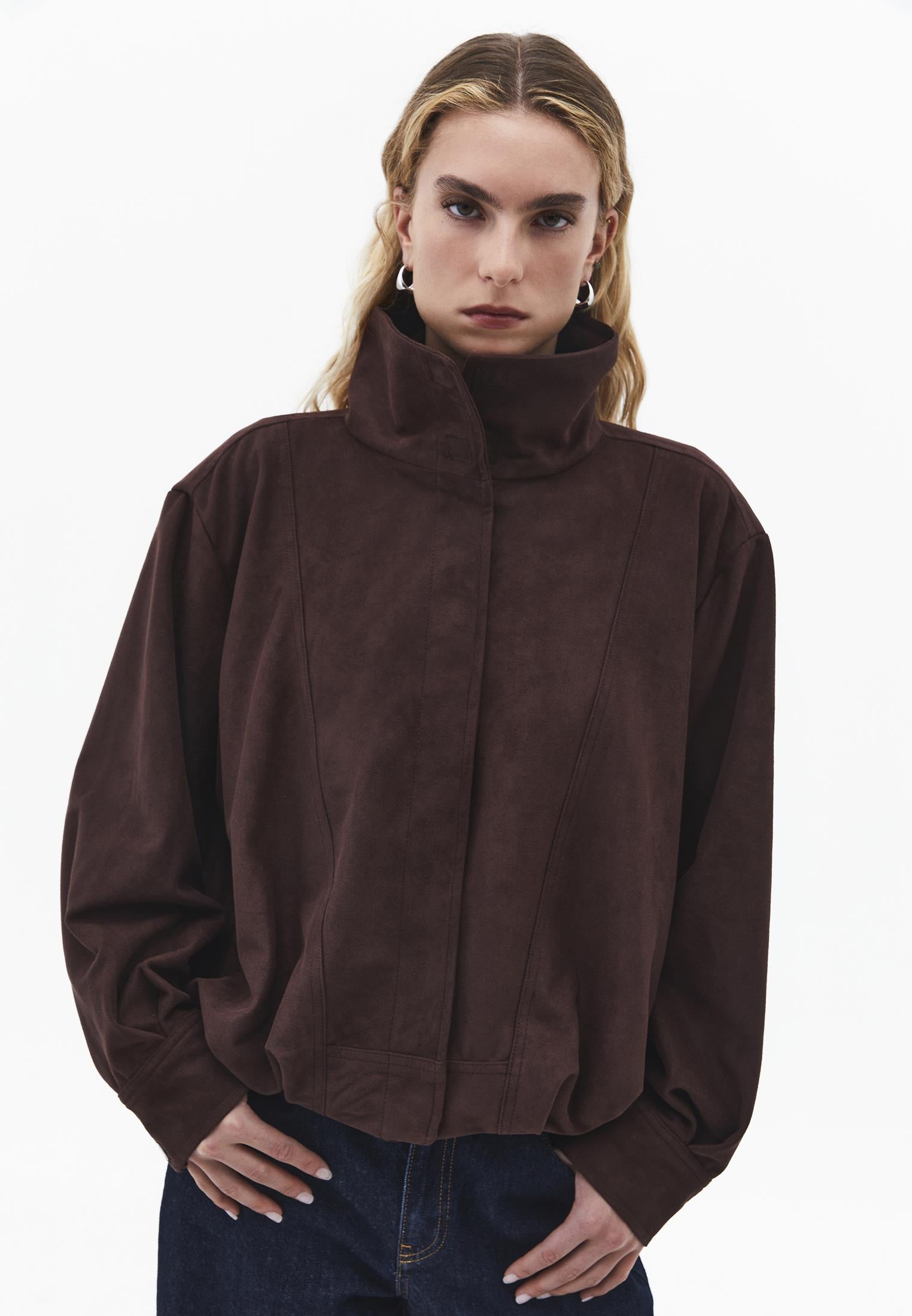 Oversize High Collar Jacket - SHAVED CHOCOLATE