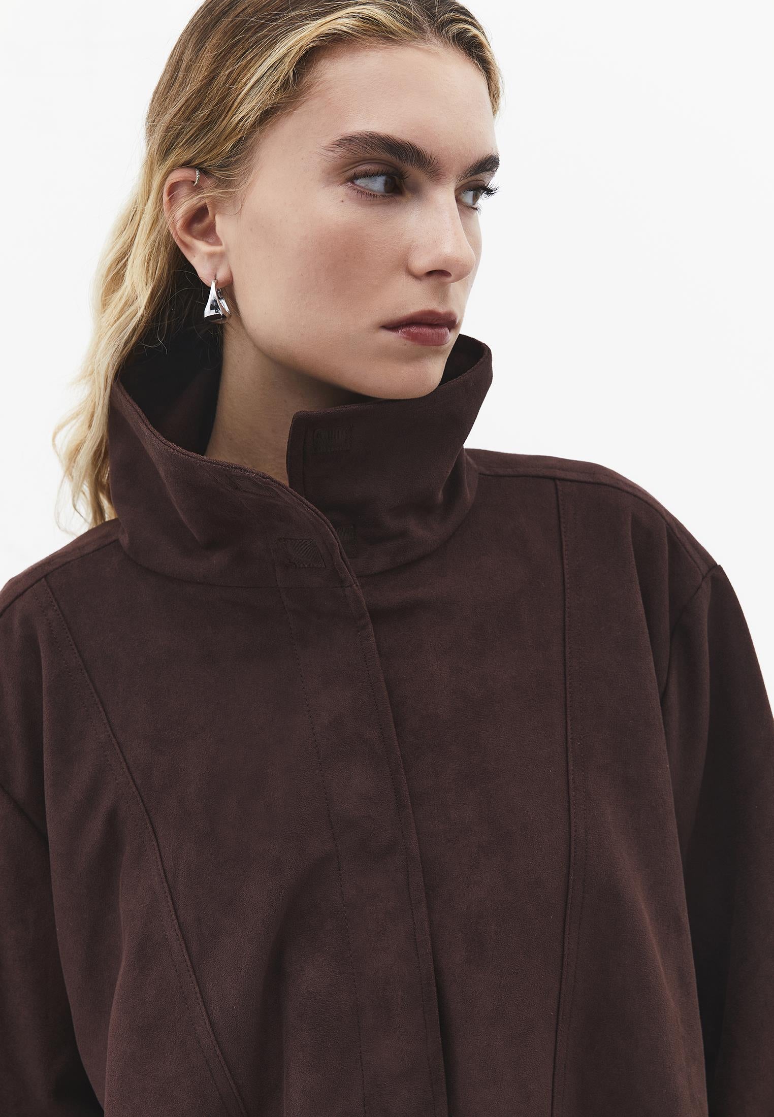 Oversize High Collar Jacket - SHAVED CHOCOLATE