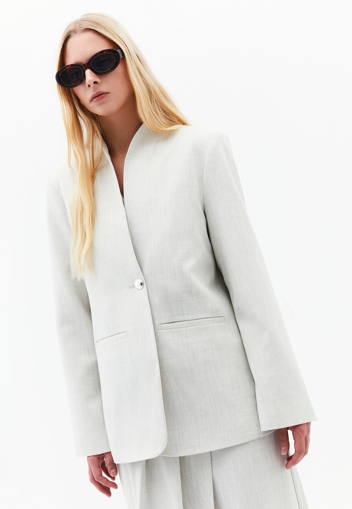 Oversize Blazer Jacket - SILVER BIRCH MELANGE