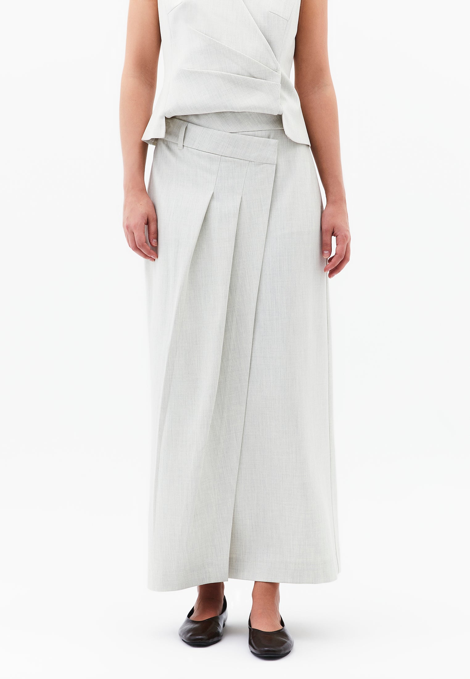 Ultra High Waist Asymmetric A-Line Long Skirt - SILVER BIRCH MELANGE