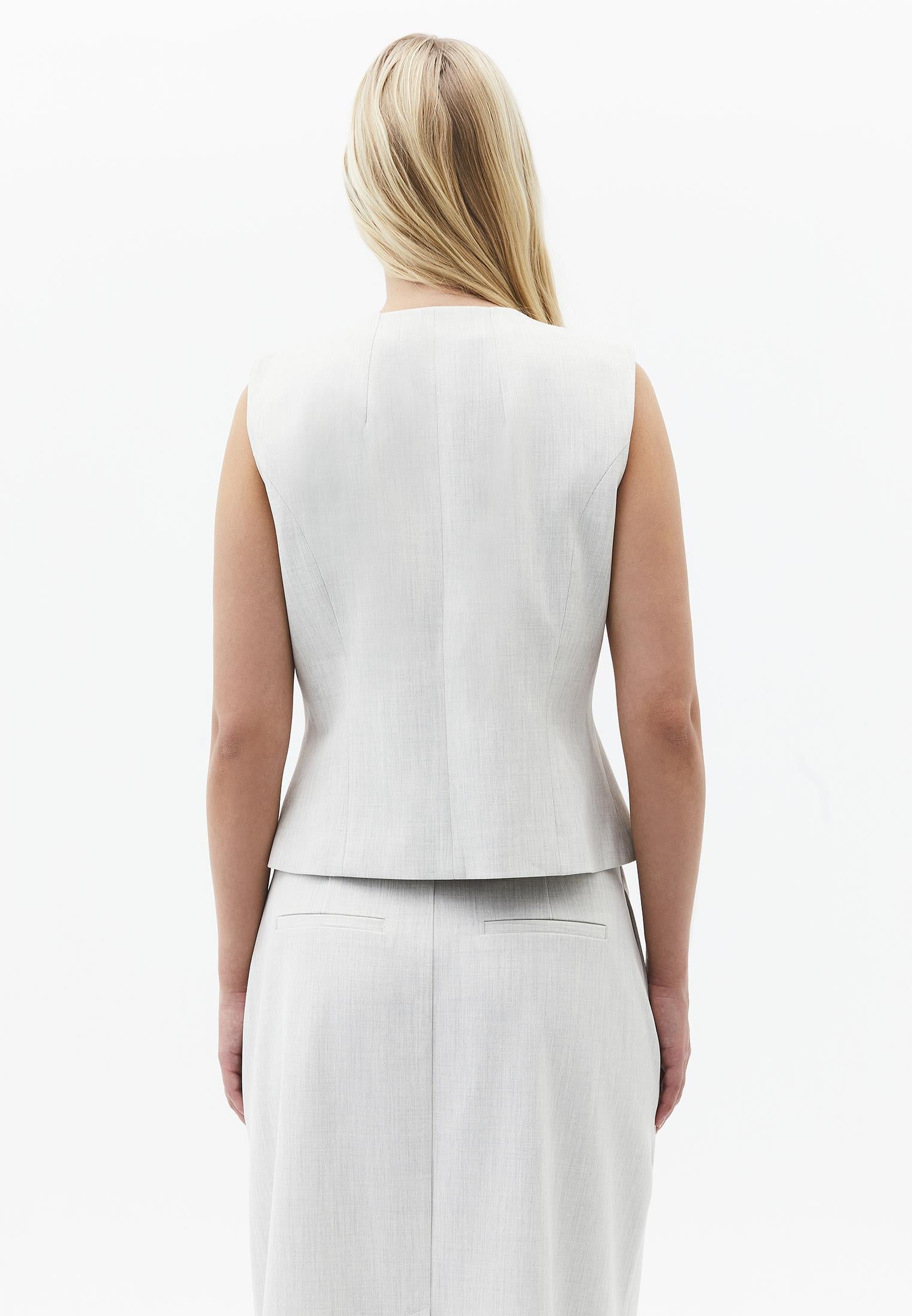 V Neck Pleated Detailed Closed Vest - SILVER BIRCH MELANGE