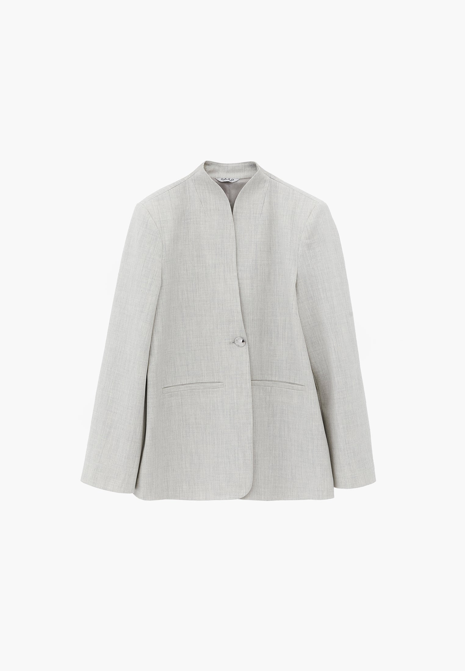 High Collar Button Detailed Oversize Blazer Jacket - SILVER BIRCH MELANGE