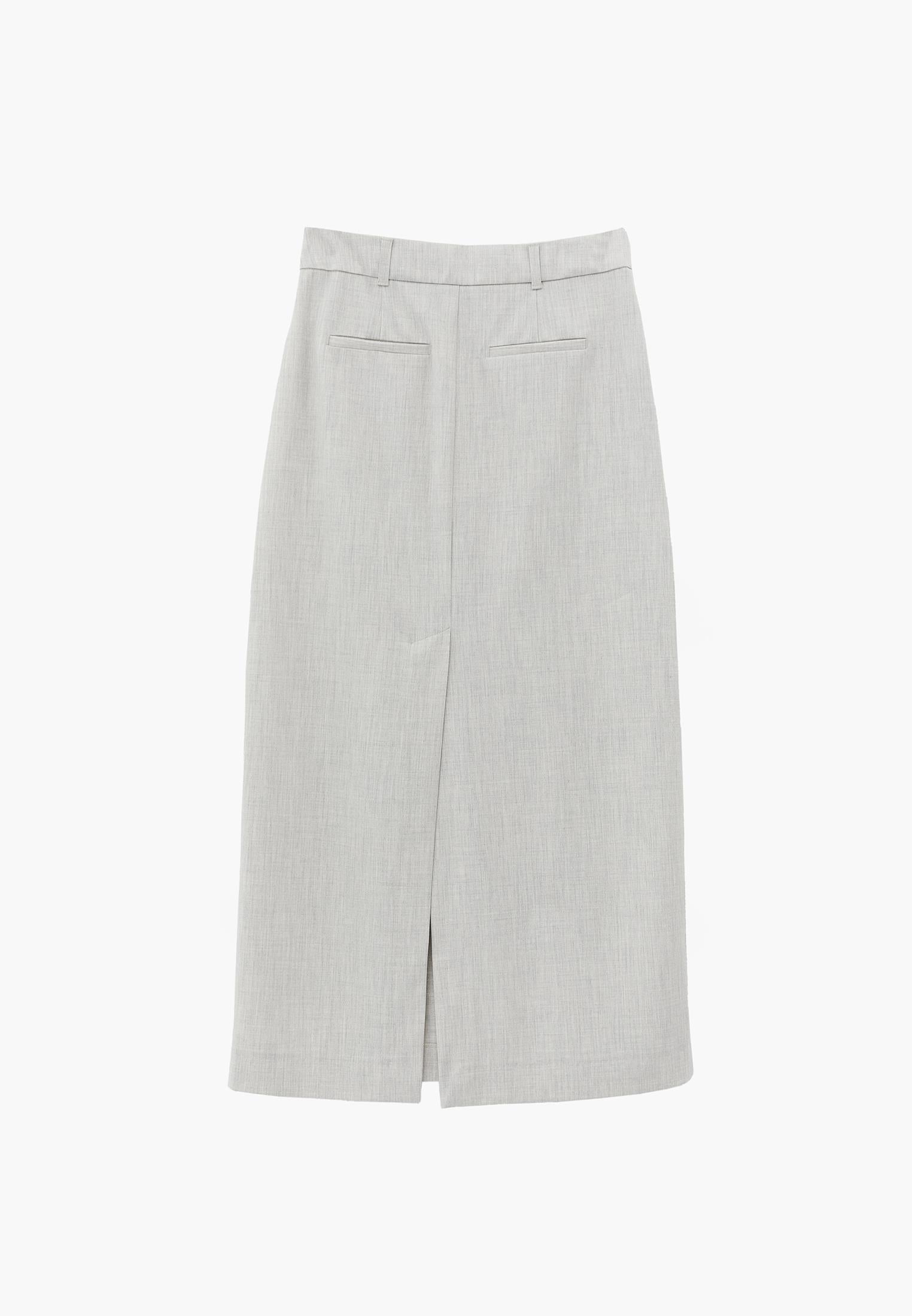 Ultra High Waist Asymmetric A-Line Long Skirt - SILVER BIRCH MELANGE