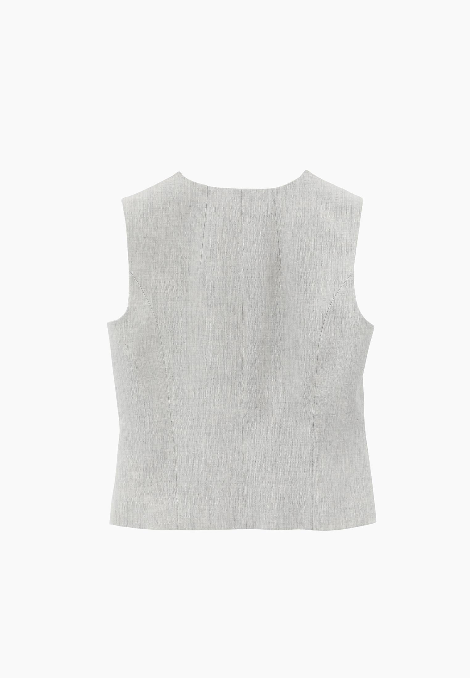 V Neck Pleated Detailed Closed Vest - SILVER BIRCH MELANGE
