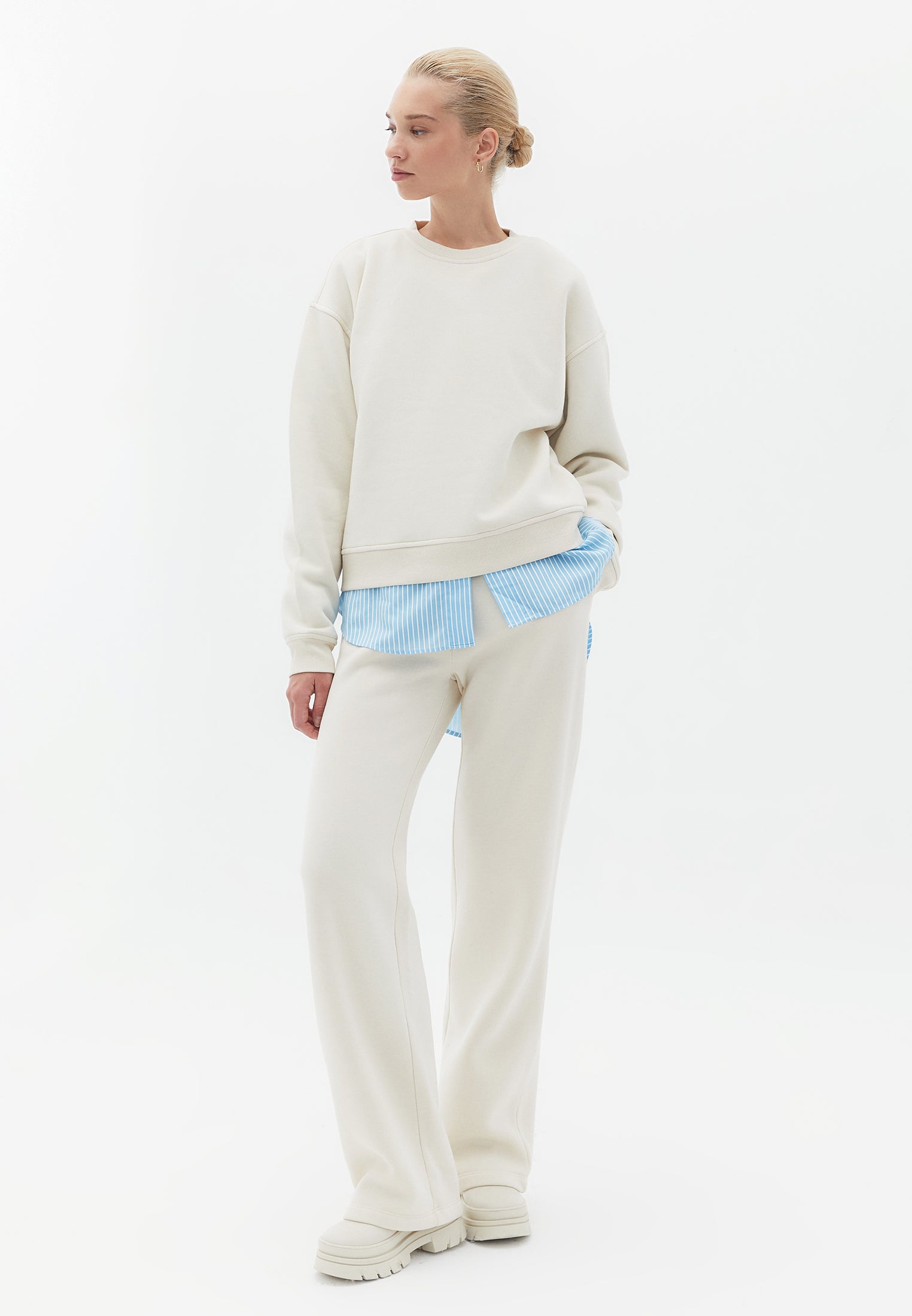 High Waist Elasticated Straight Pants - SILVER BIRCH
