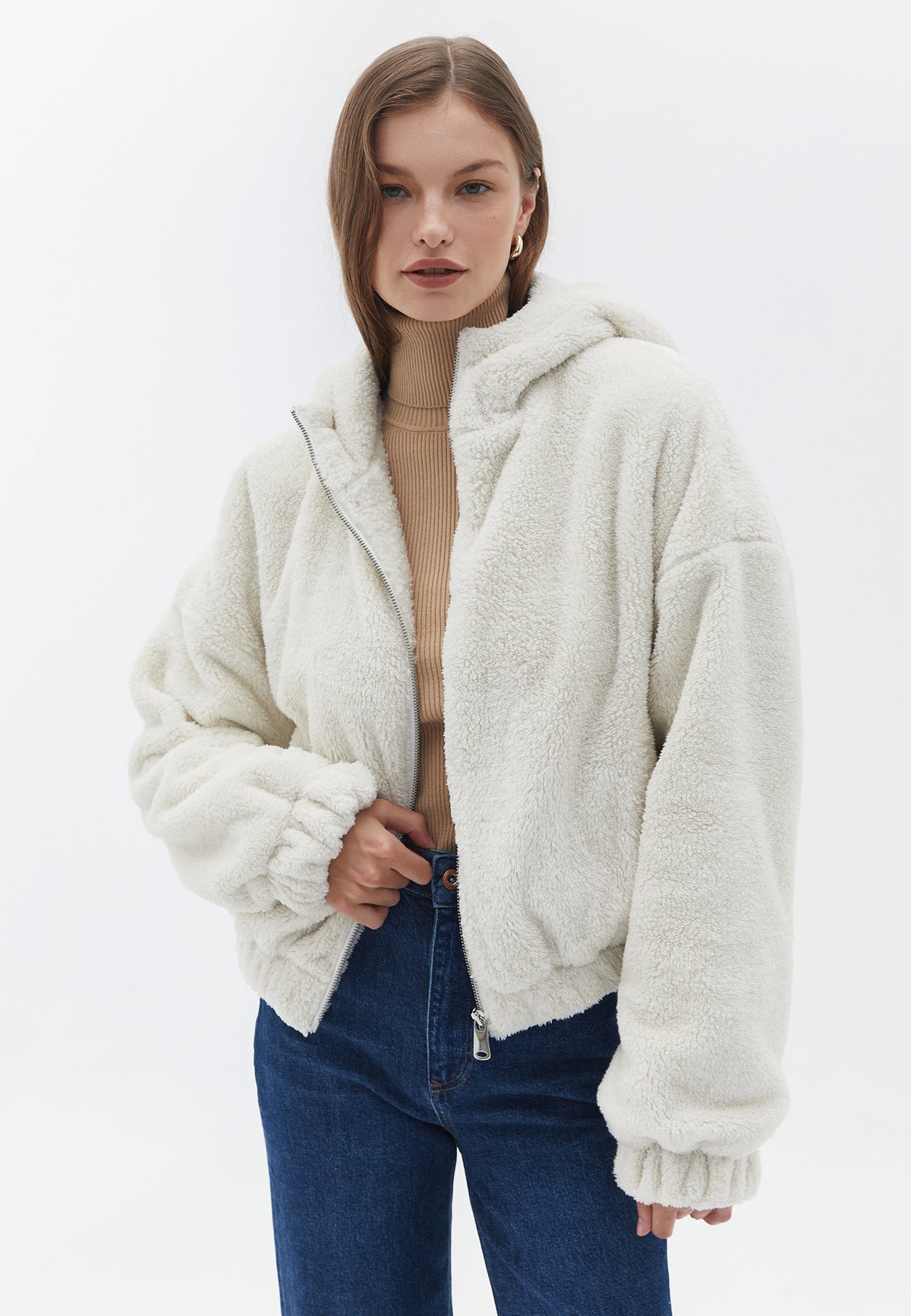 Long Sleeve Hooded Jacket - SILVER BIRCH