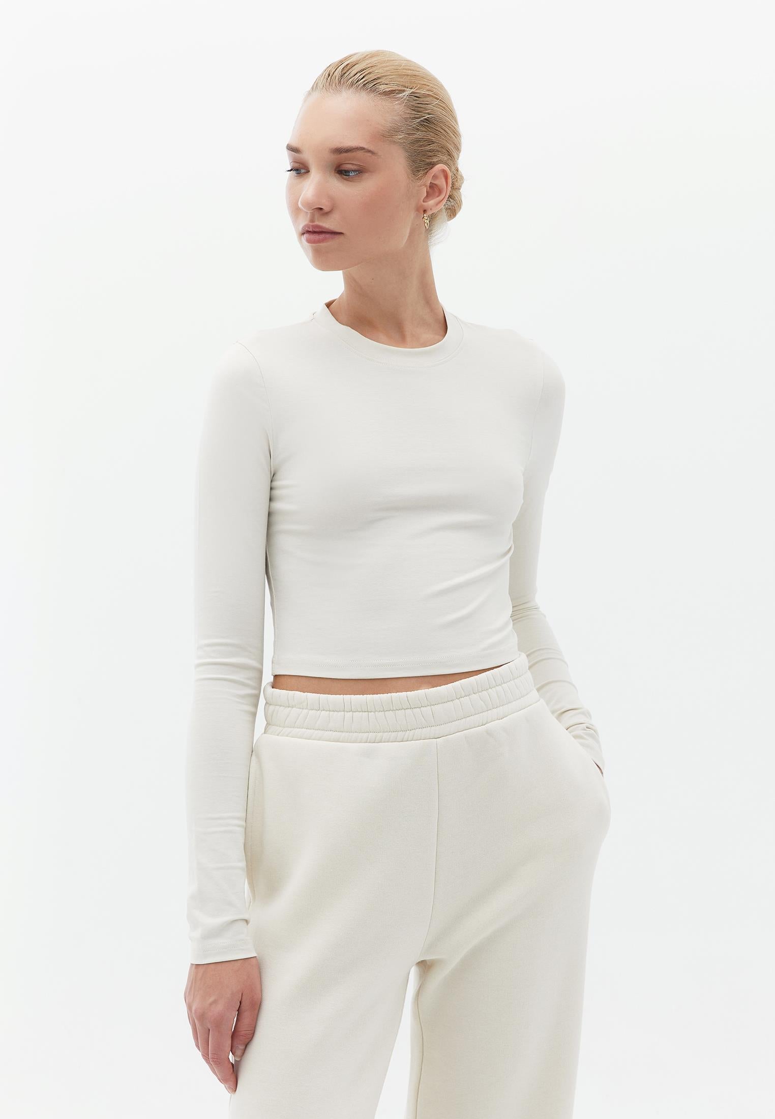 Cropped High Neck Long Sleeve T-Shirt - SILVER BIRCH