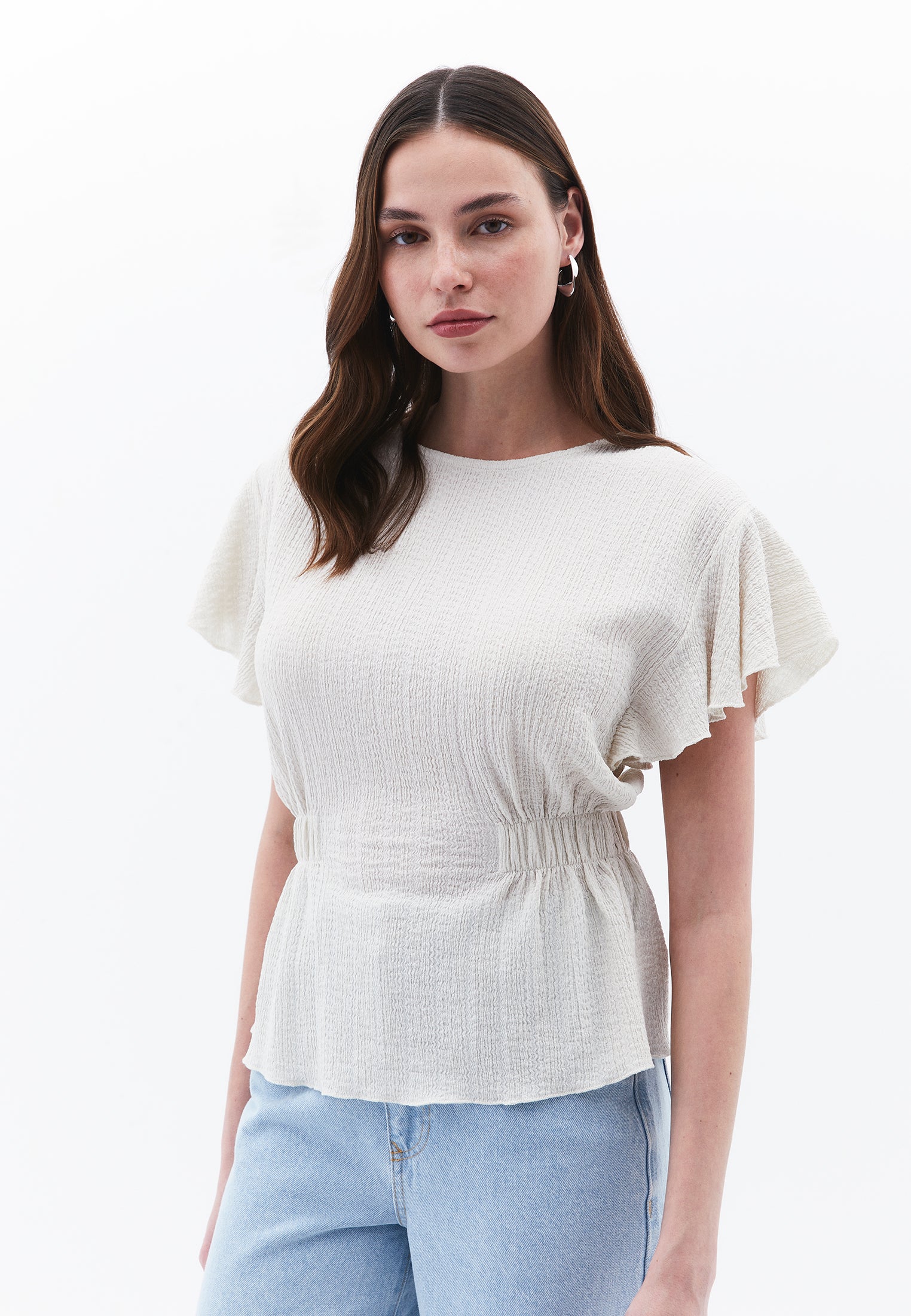 Butterfly Sleeve Standard Blouse - SILVER BIRCH