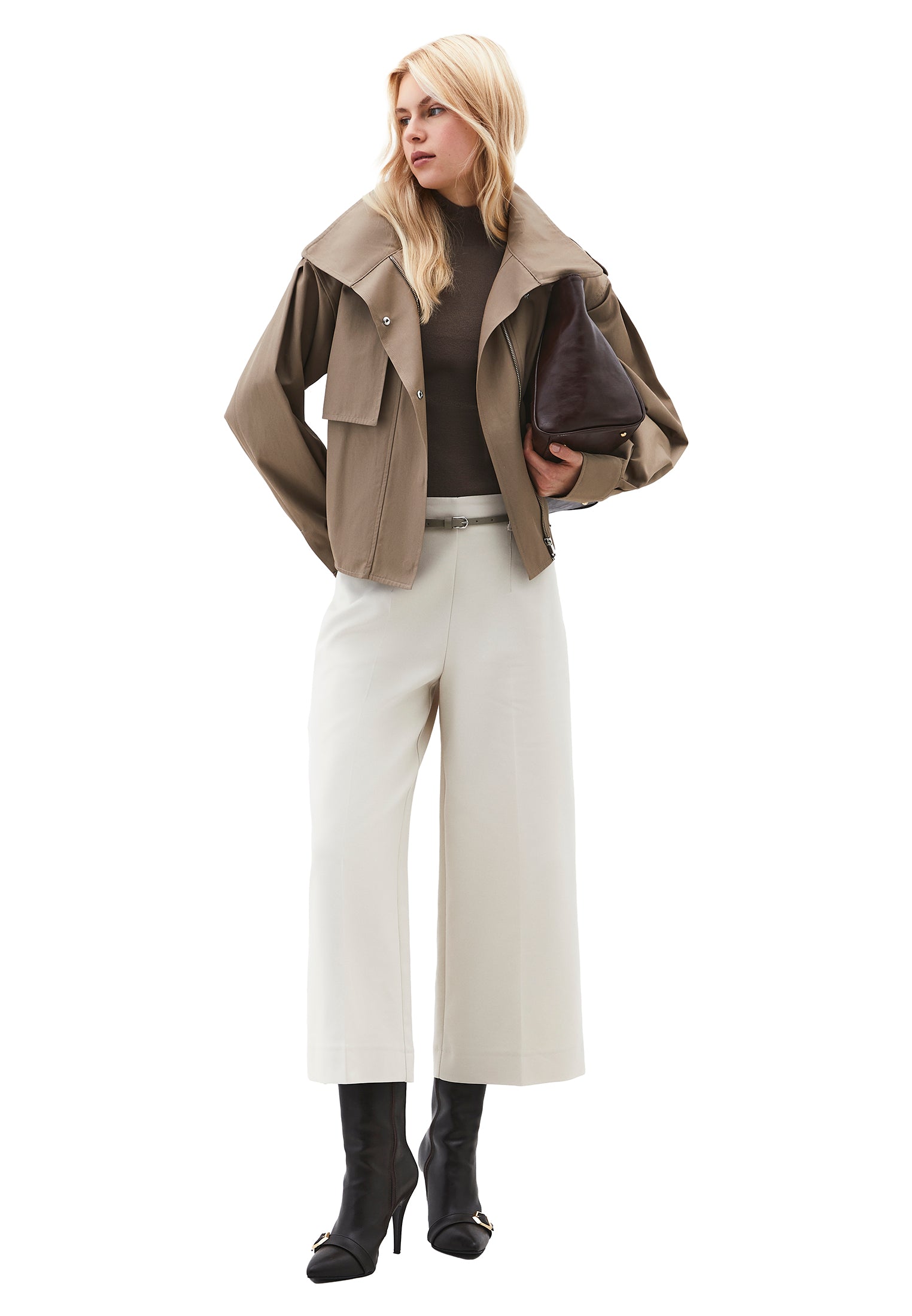 Ultra High Waist Belted Culotte Pants - SILVER BIRCH