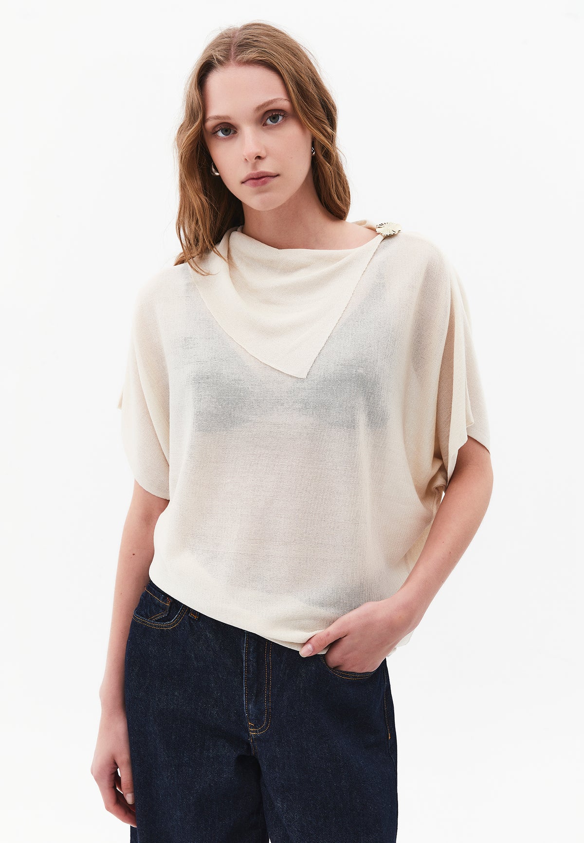 Oversized High Neck Tunic Blouse - SILVER BIRCH