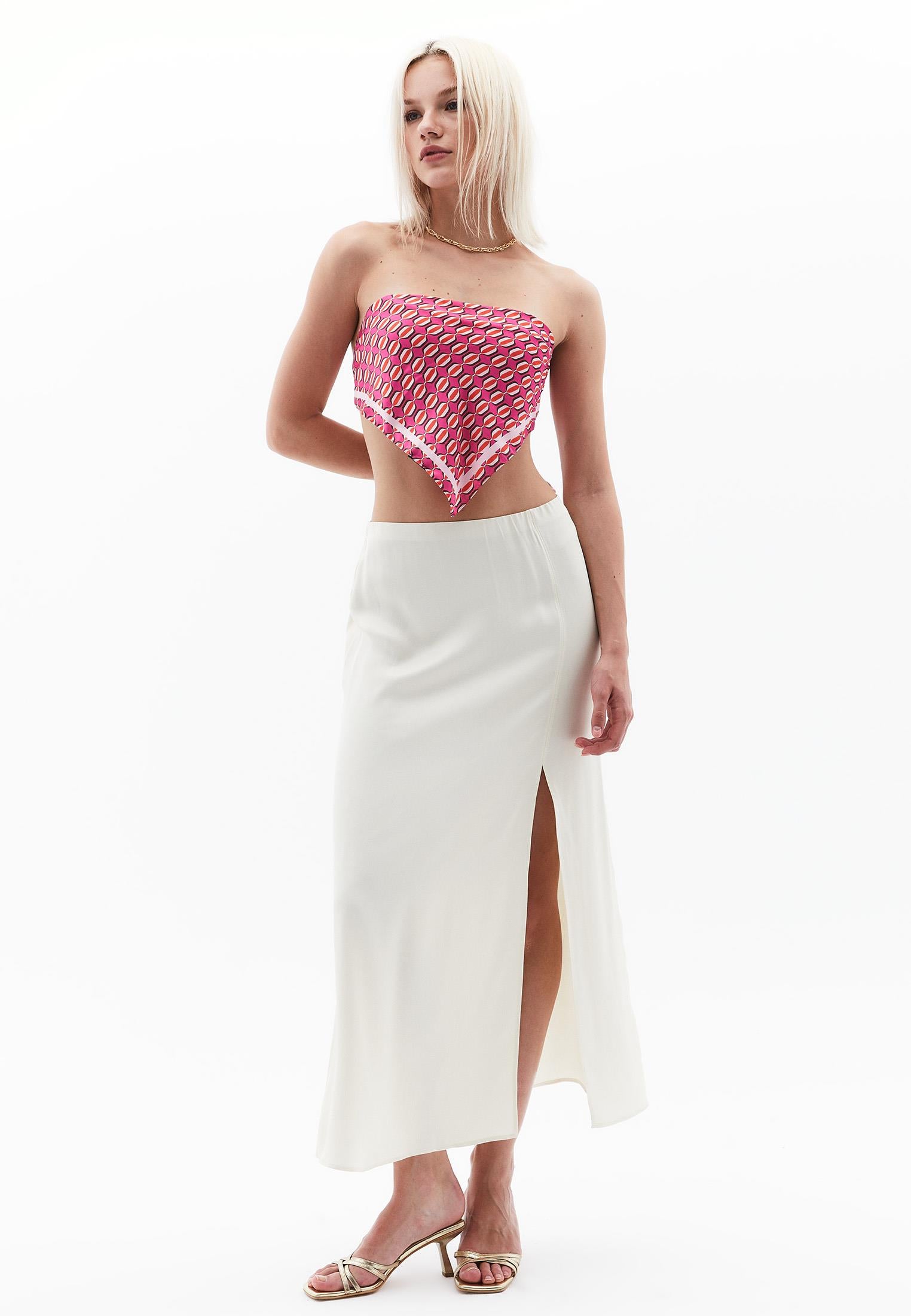 Flared Midi Skirt With Slit Detail - SILVER BIRCH
