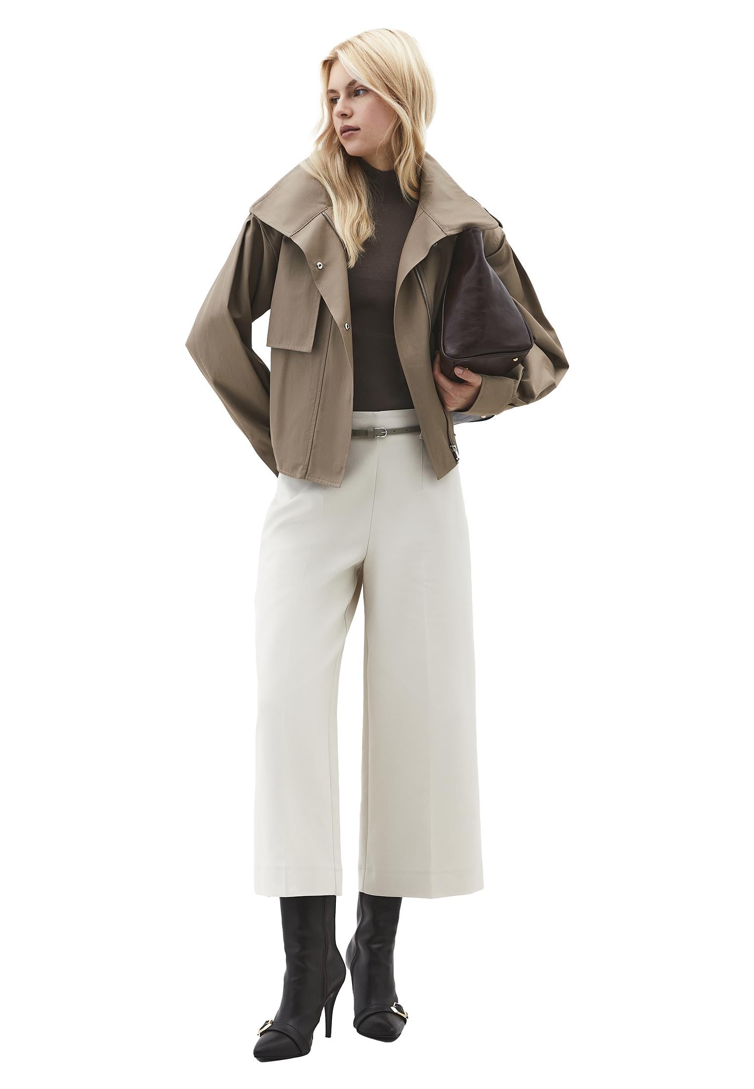 Ultra High Waist Belted Culotte Pants - SILVER BIRCH