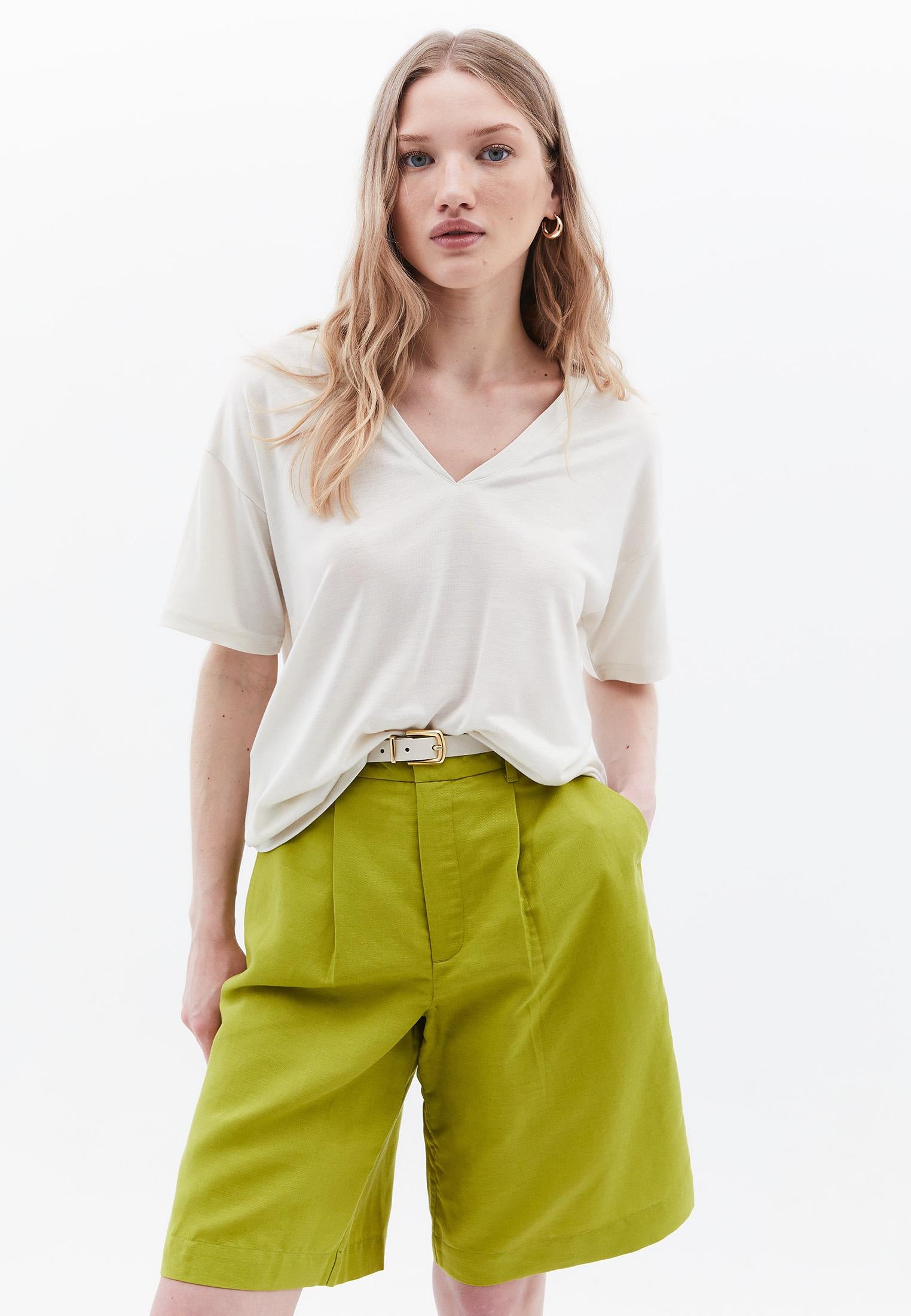 V Neck Oversize Short Sleeve T-Shirt - SILVER BIRCH