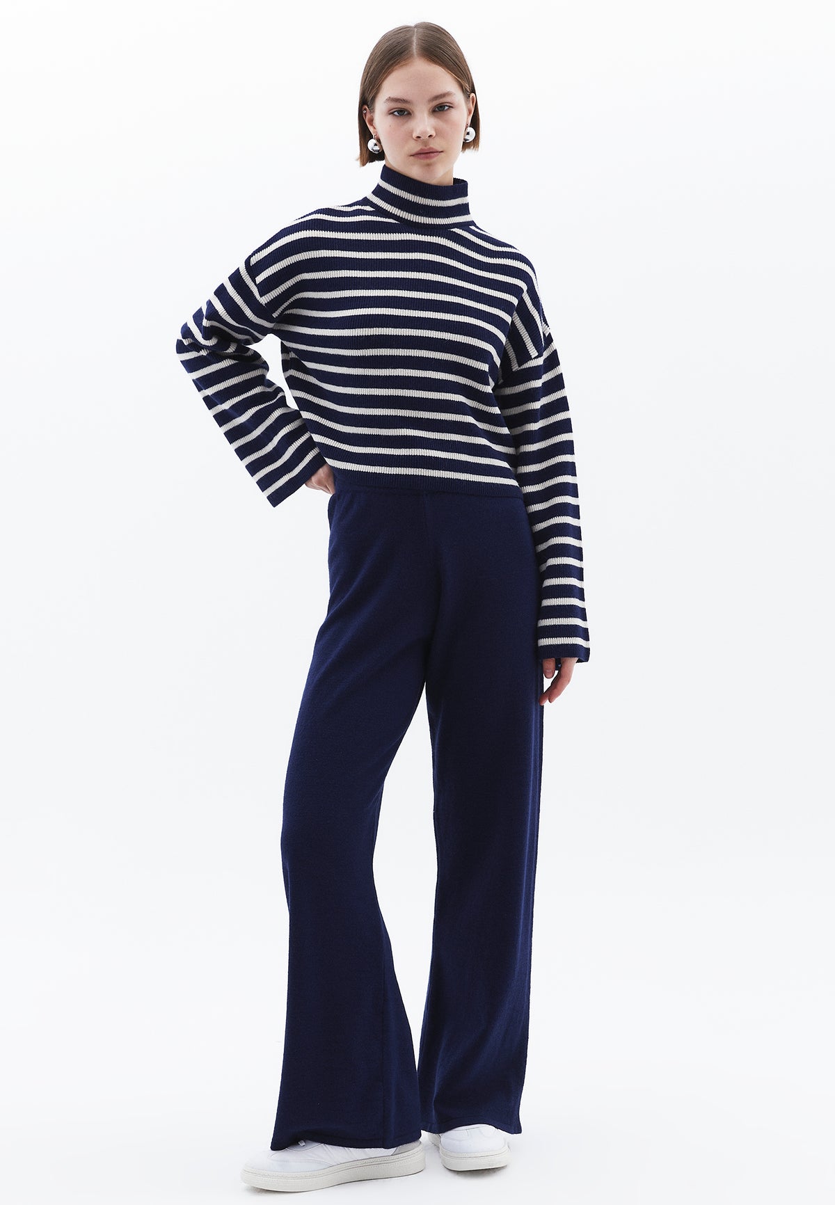 High Neck Cropped Sweater - OCEAN CAVERN/SILVER BIRCH