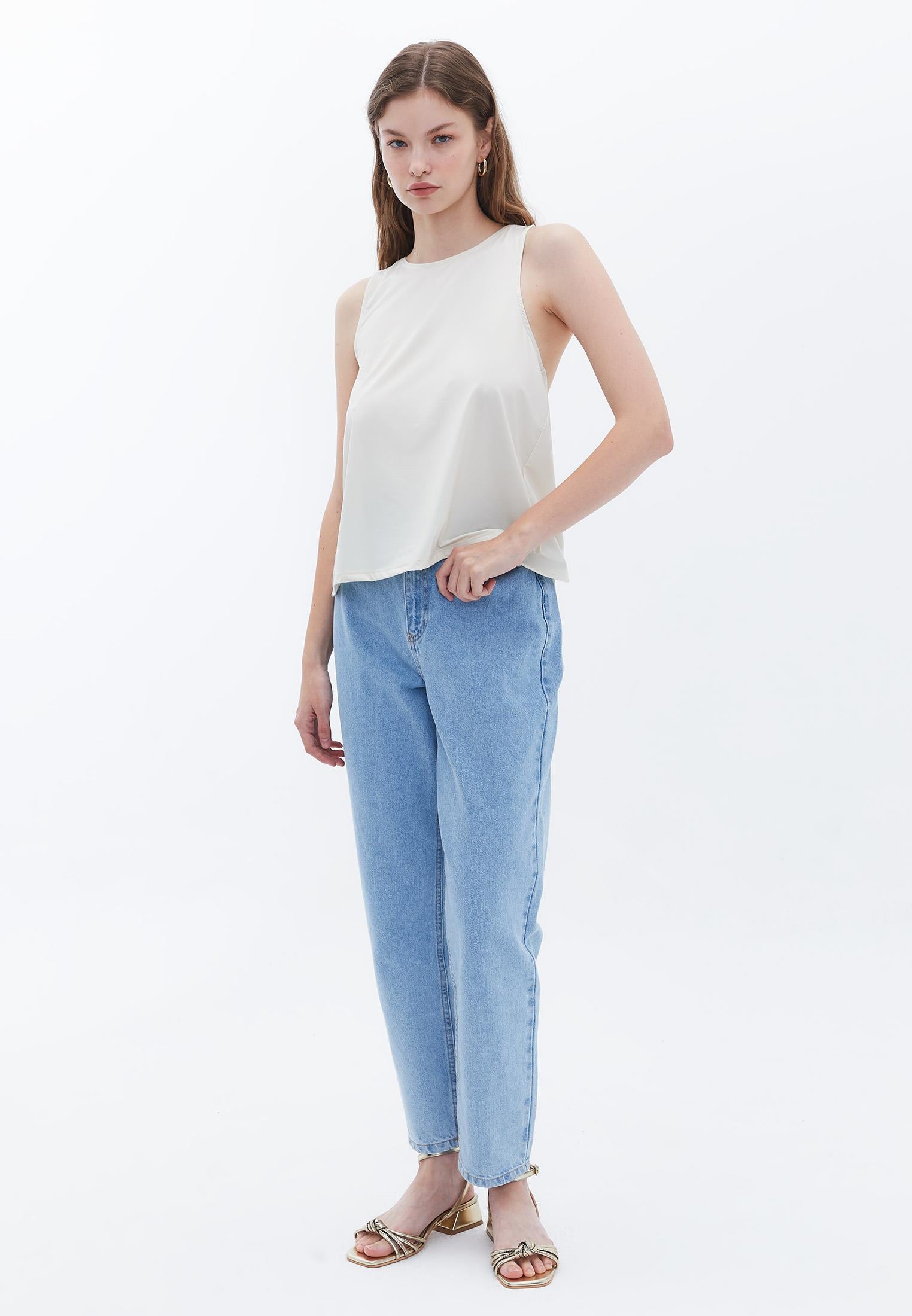 Loose Halter Neck Tank Top - SILVER BIRCH