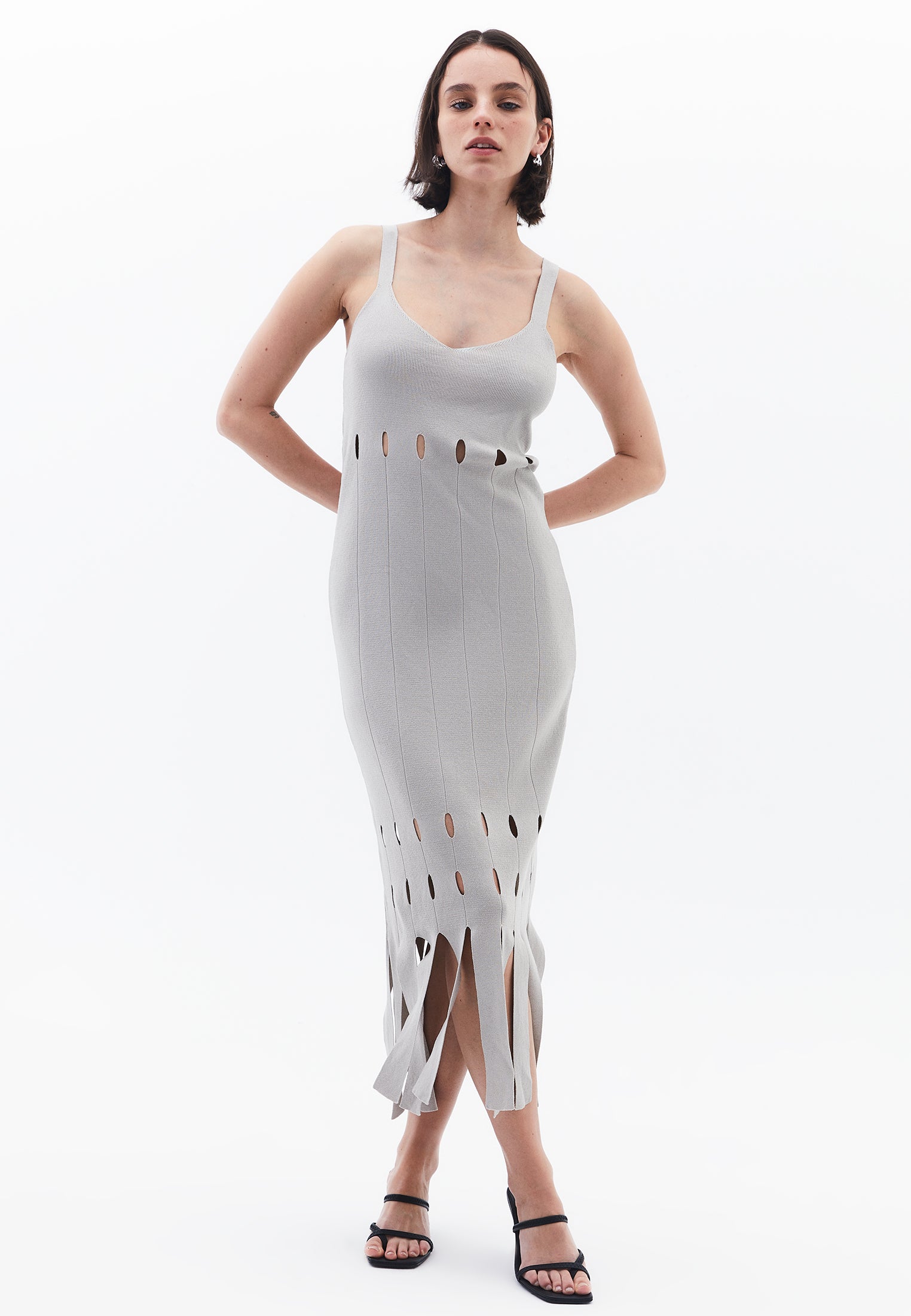 Long Dress With Ajour Straps - SILVER BIRCH