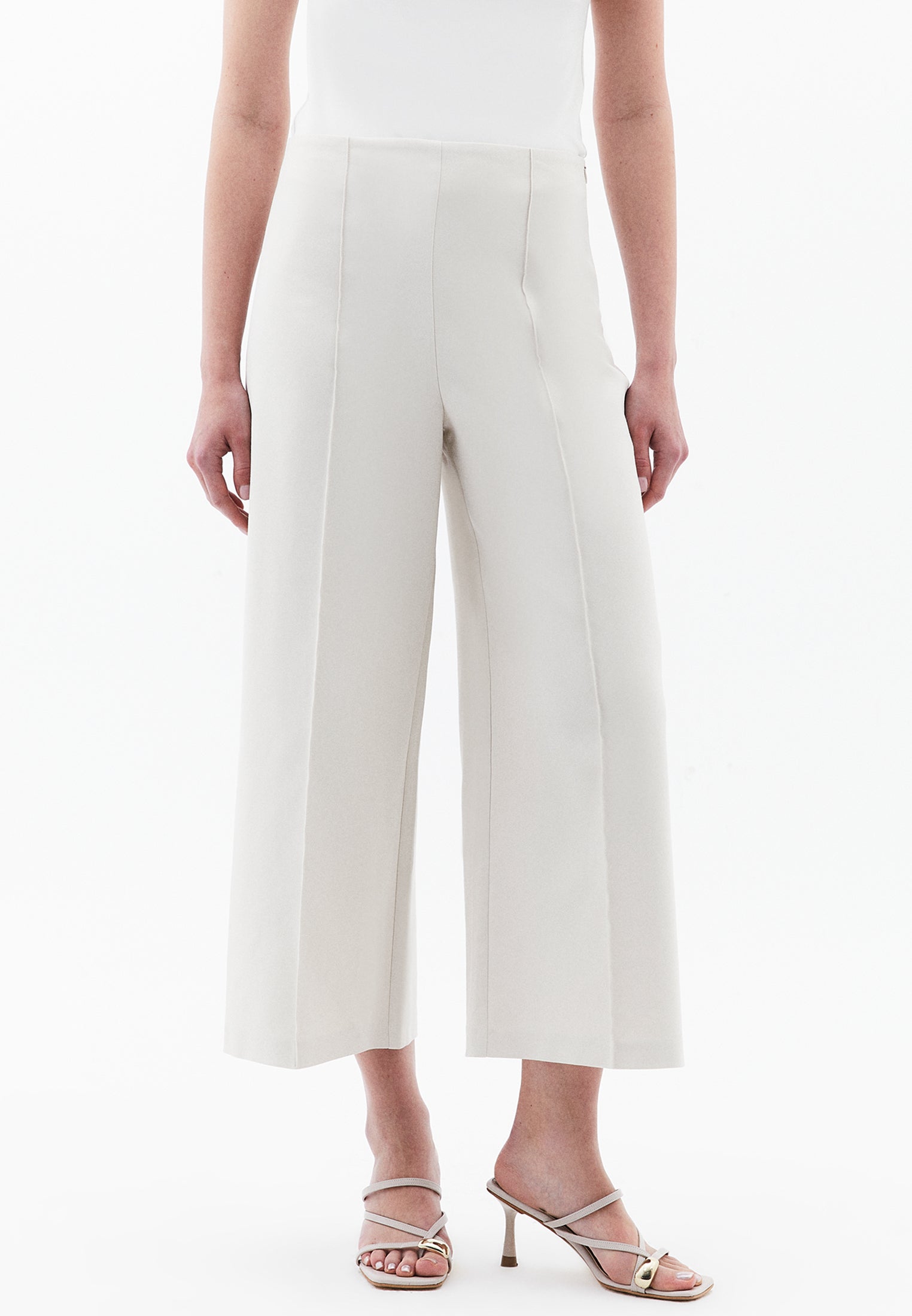 Ultra High Waist Culotte Pants - SILVER BIRCH