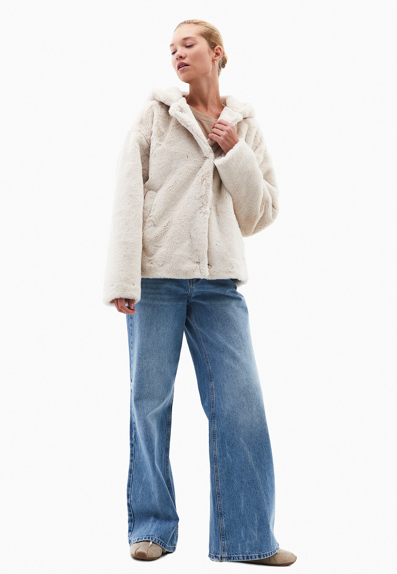Hooded Fur Jacket - SILVER BIRCH