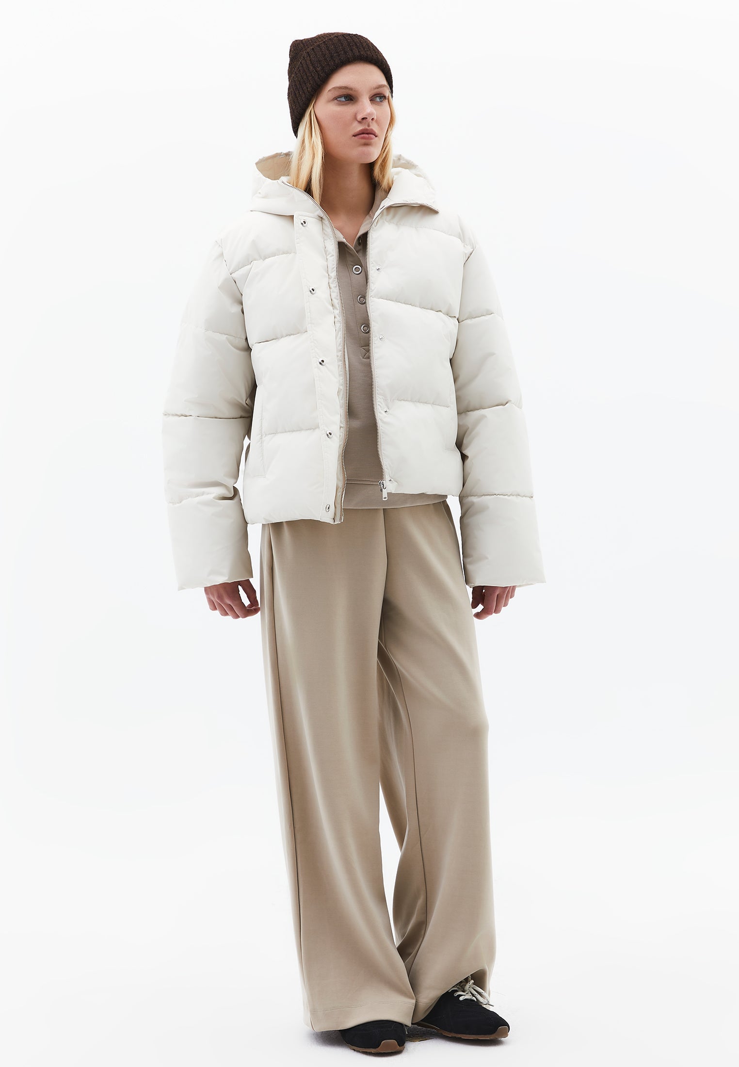 Hooded Loose Coat - SILVER BIRCH