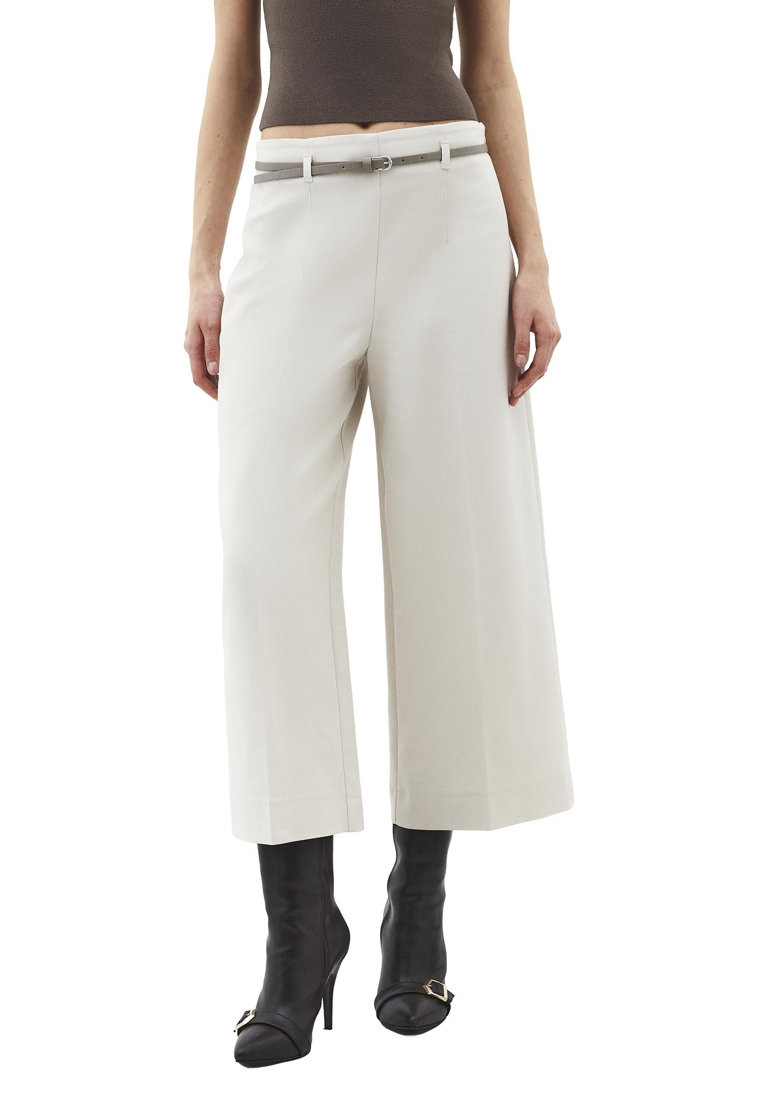 Ultra High Waist Belted Culotte Pants - SILVER BIRCH