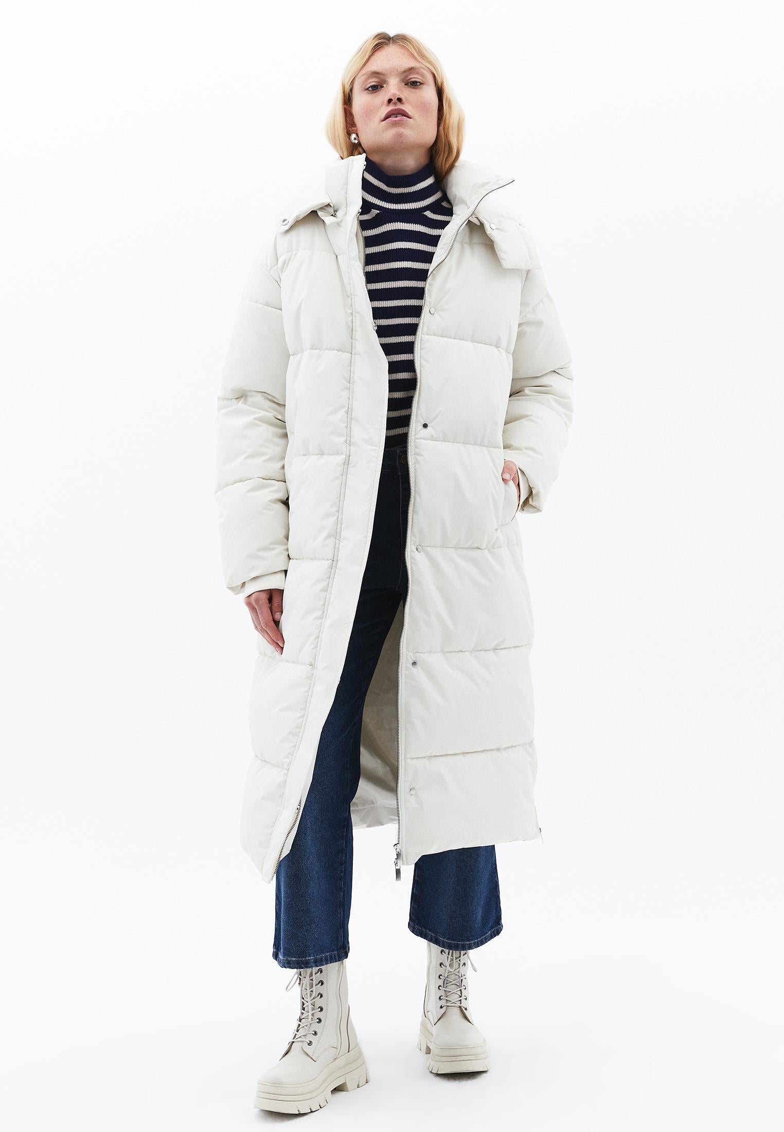 Long Coat With Zipper Detail - SILVER BIRCH