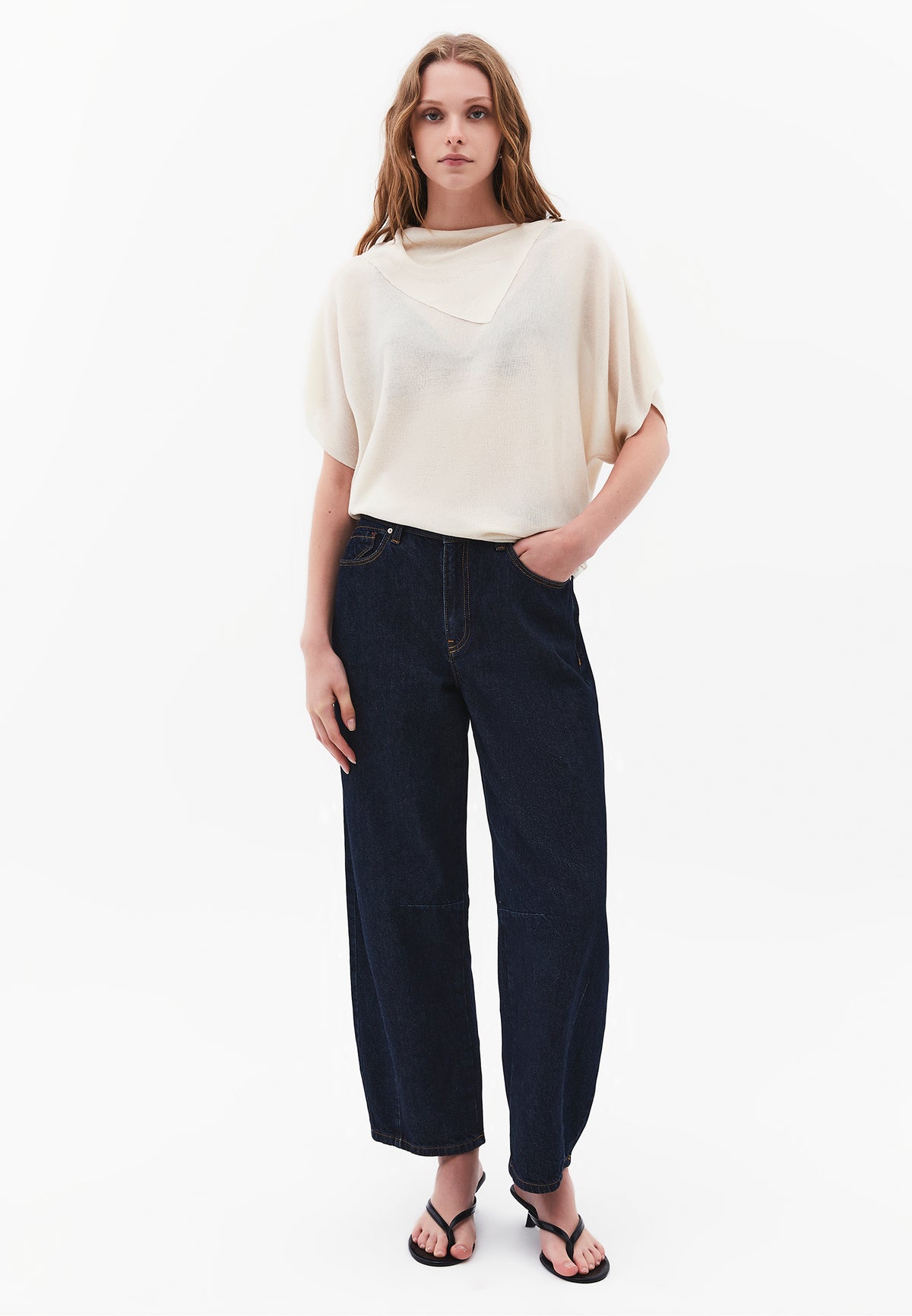 Oversized High Neck Tunic Blouse - SILVER BIRCH