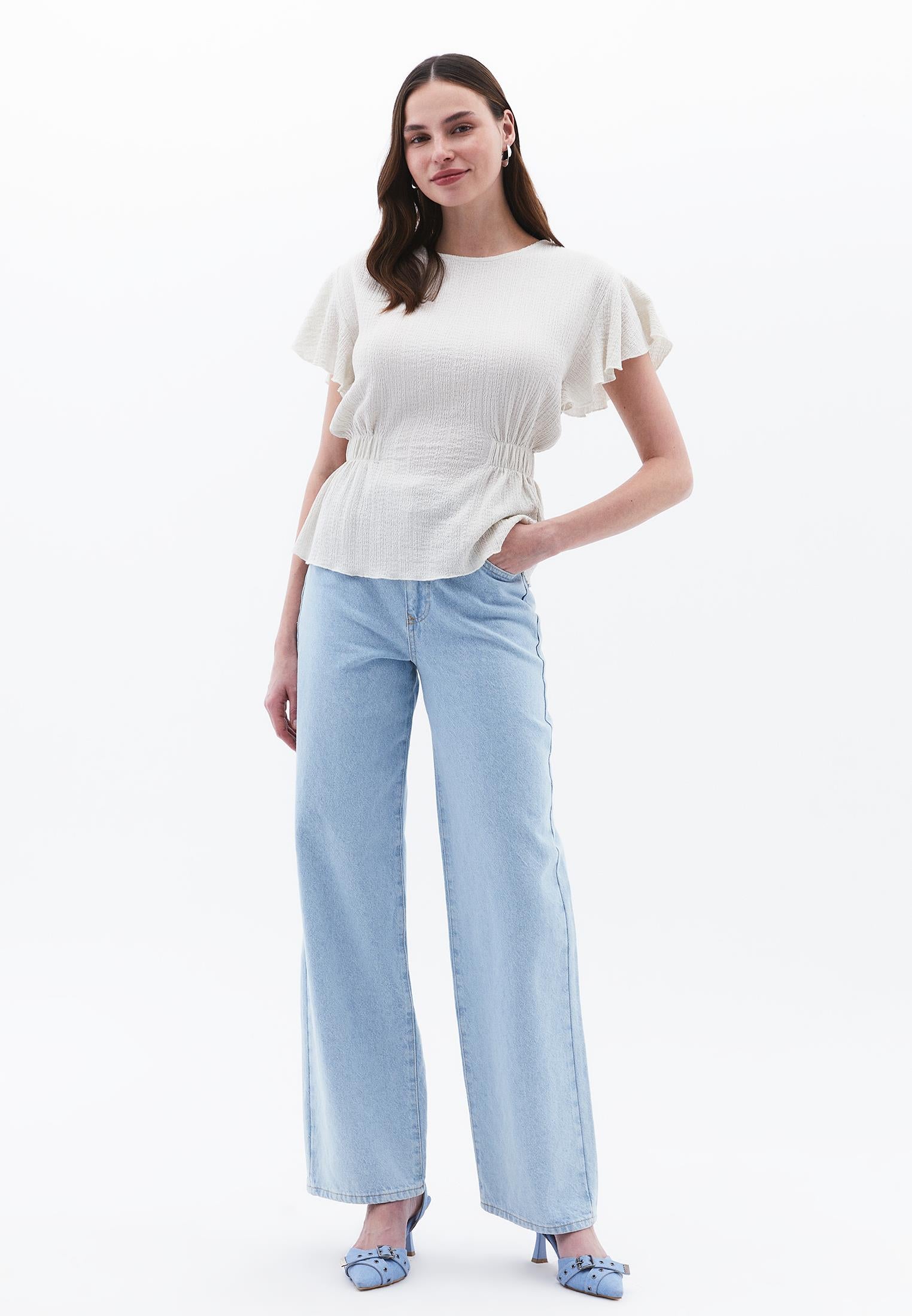 Butterfly Sleeve Standard Blouse - SILVER BIRCH