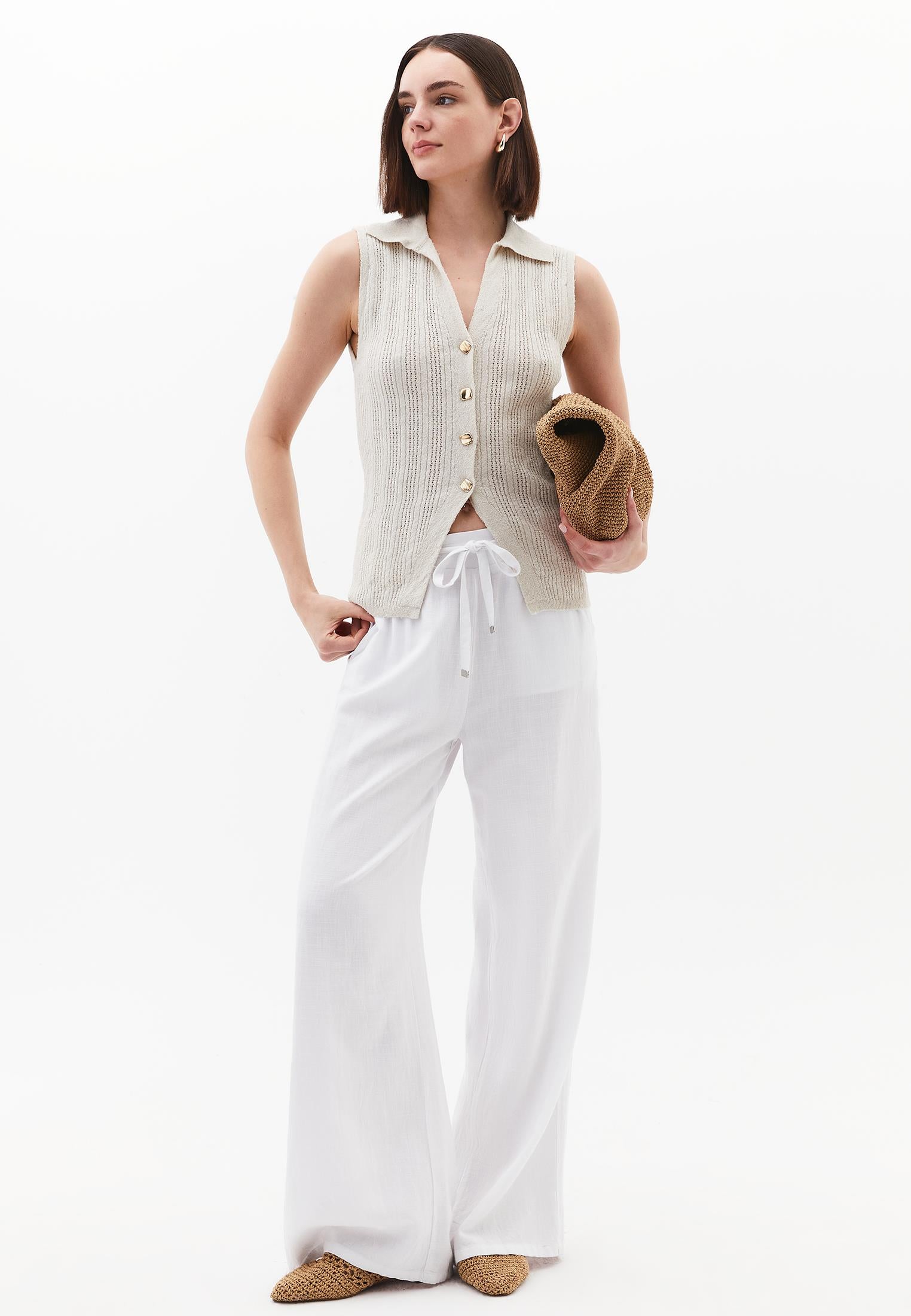 V Neck Boucle Vest - SILVER BIRCH