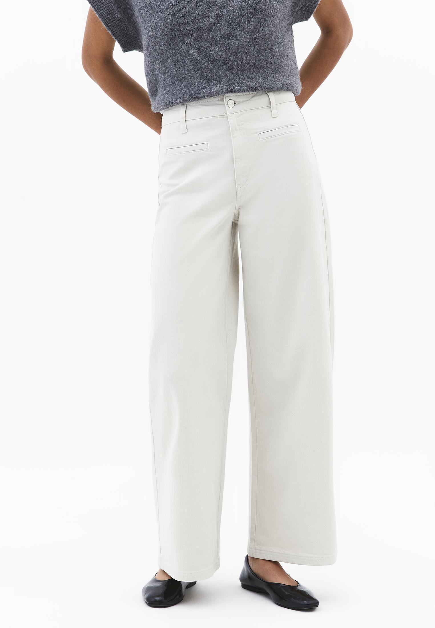 Ultra High Waist Wide Leg Cut Pocket Detailed Cropped Pants - SILVER BIRCH