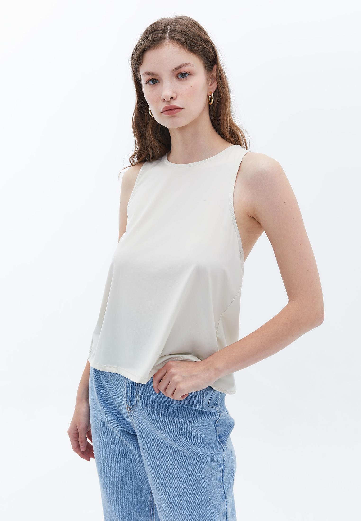 Loose Halter Neck Tank Top - SILVER BIRCH