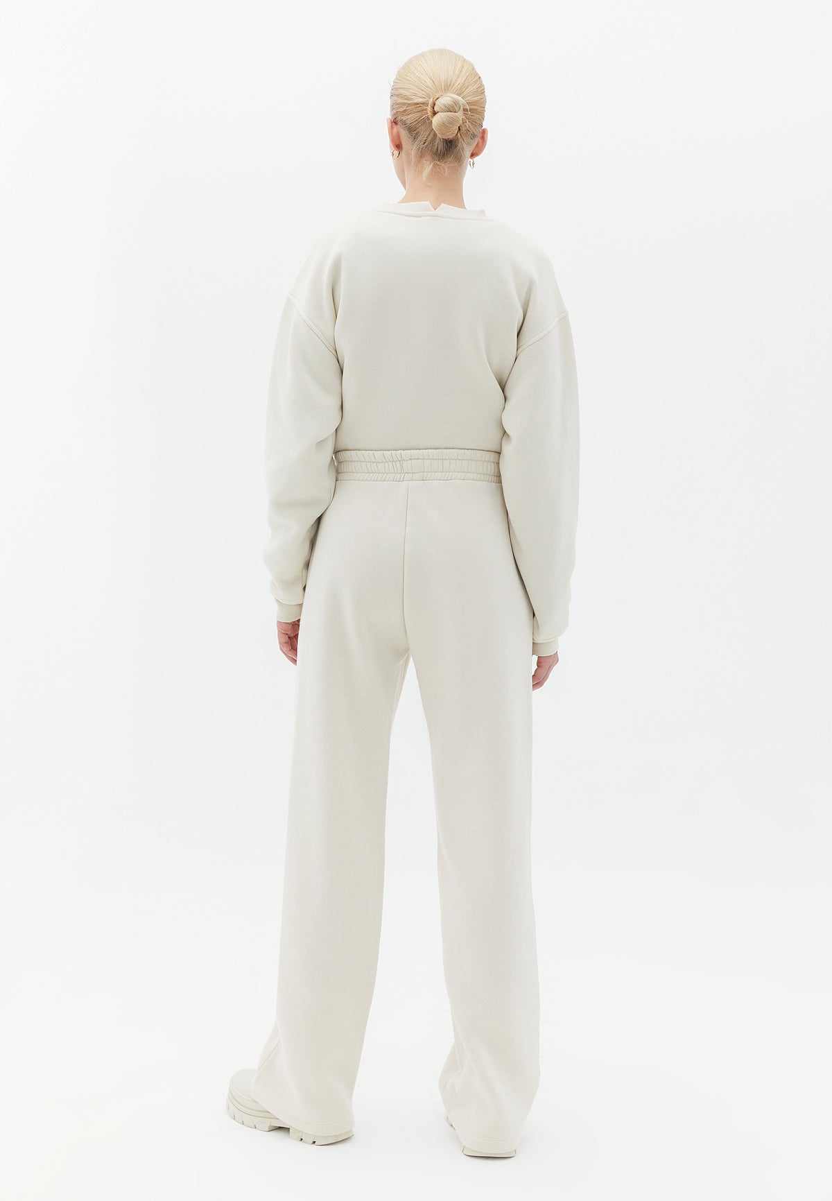 High Waist Elasticated Straight Pants - SILVER BIRCH