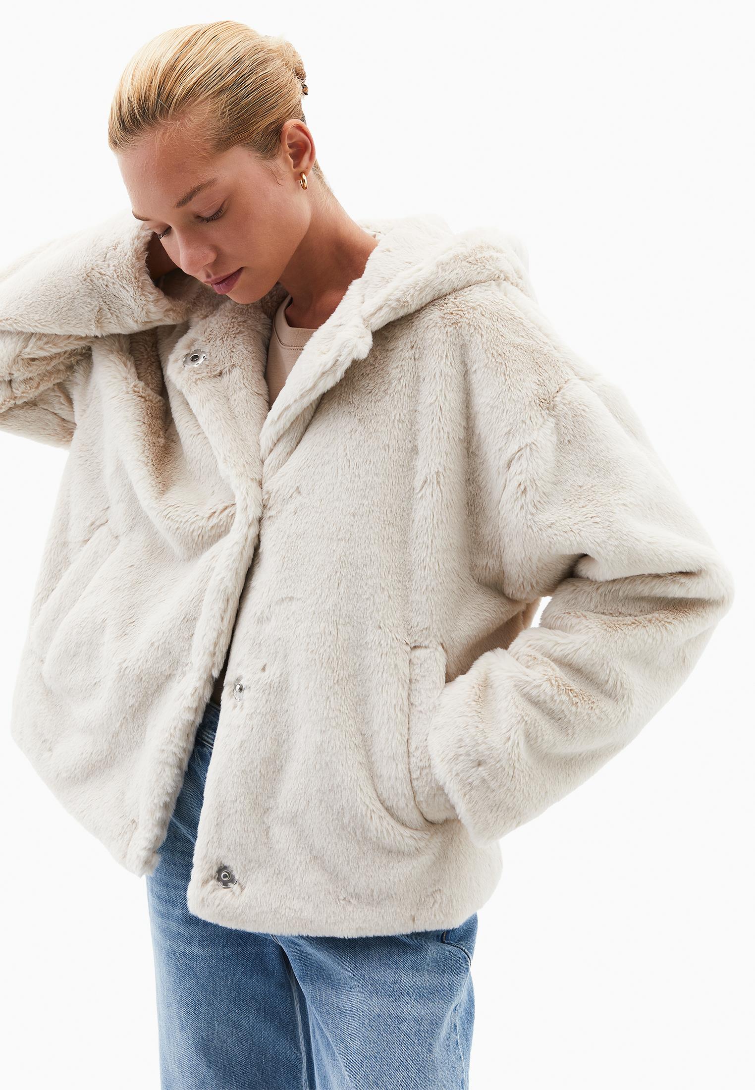 Hooded Fur Jacket - SILVER BIRCH