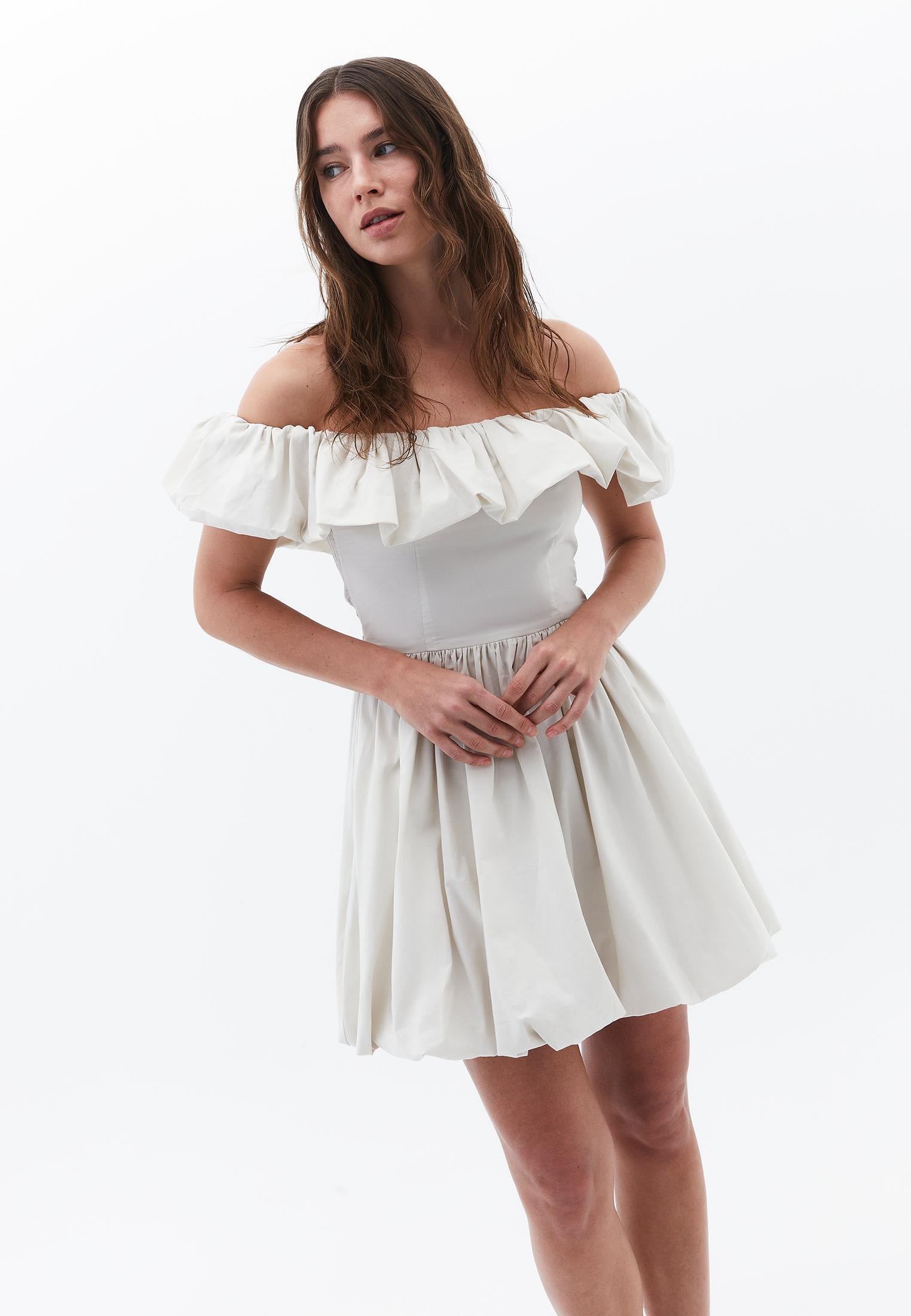 Balloon Shape Sleeveless Short Dress with Dropped Shoulder - SILVER BIRCH