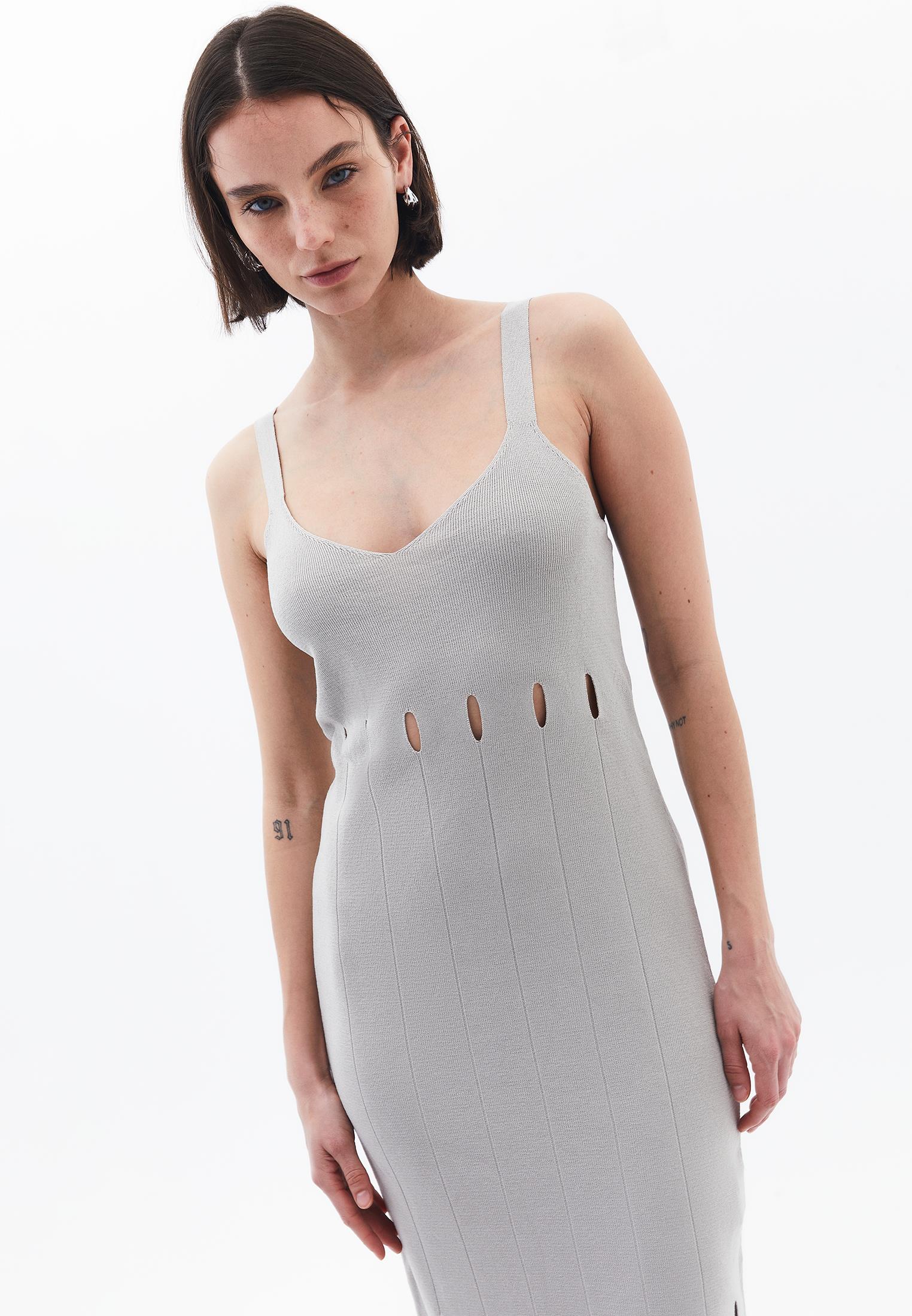 Long Dress With Ajour Straps - SILVER BIRCH
