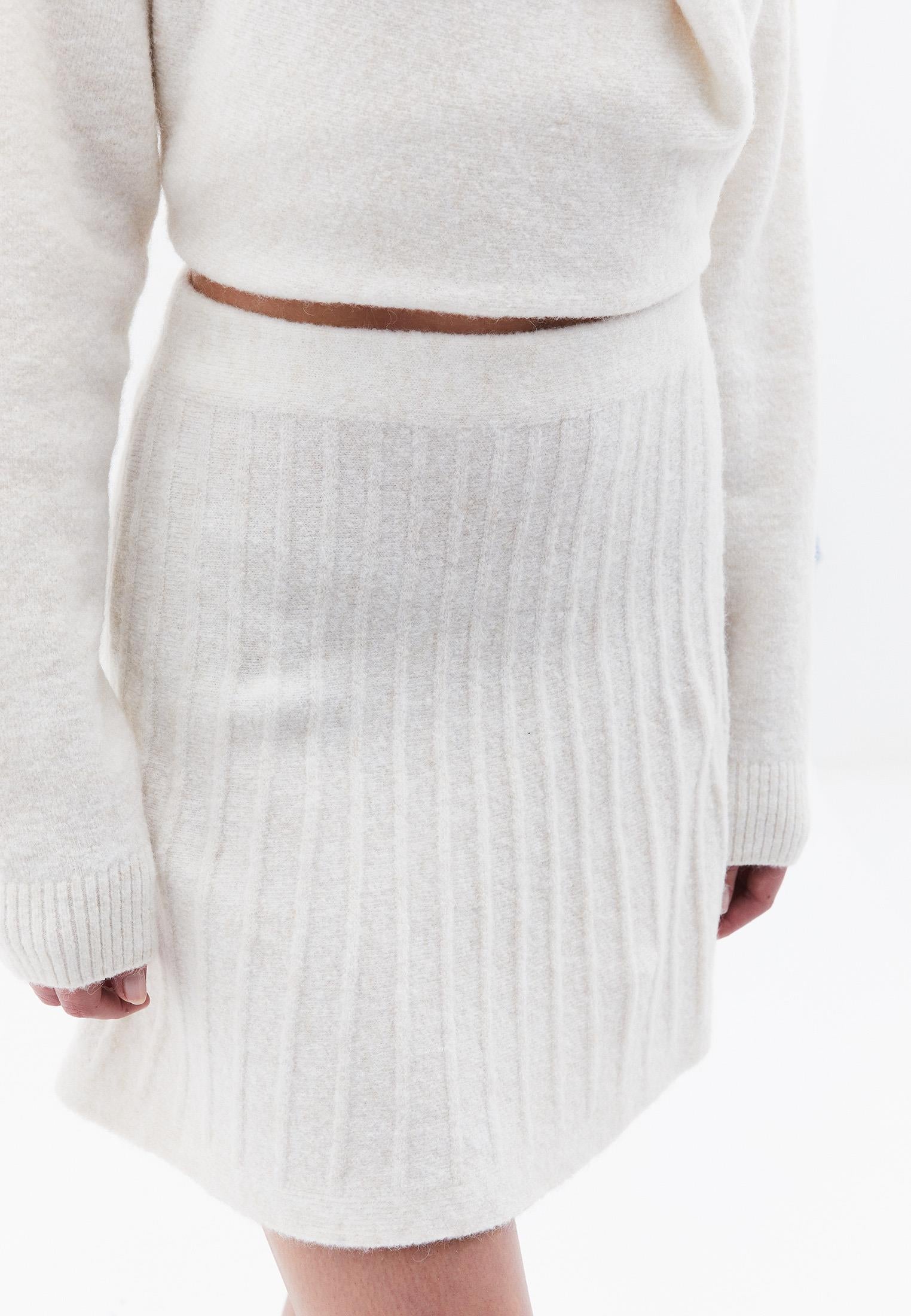 Knit Flared Pleated Short High Waist Skirt - SILVER BIRCH