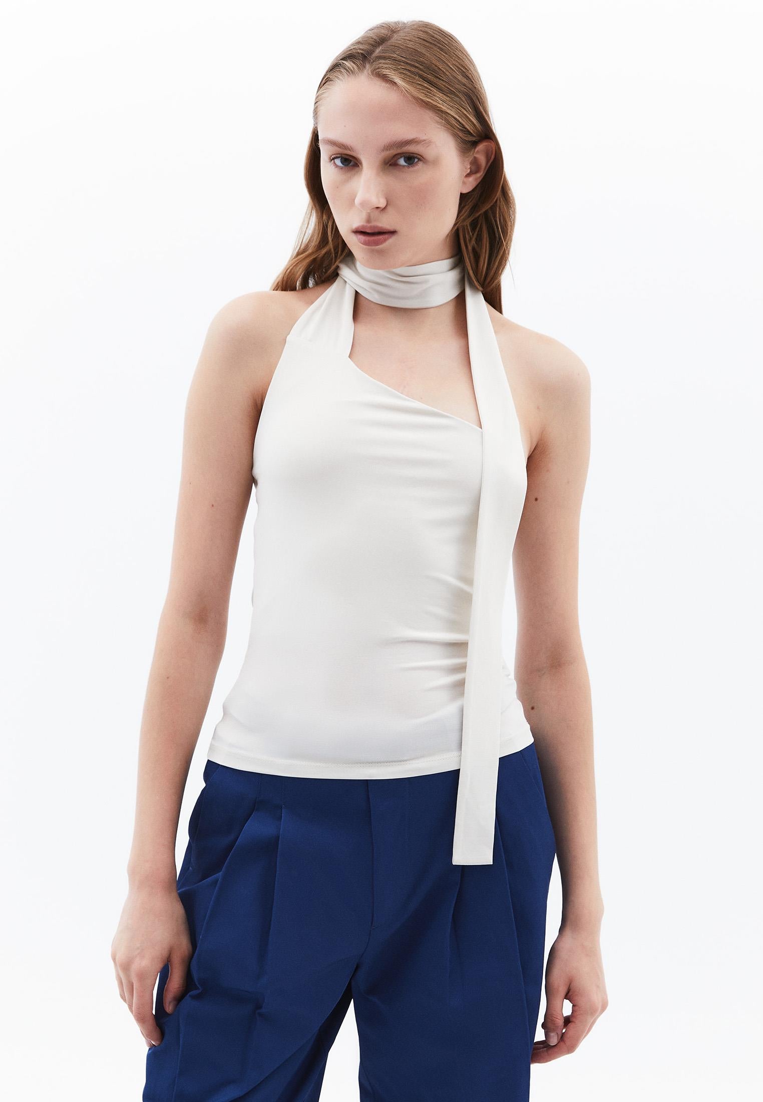 Asymmetric Balloon Sleeve Tank Top - SILVER BIRCH