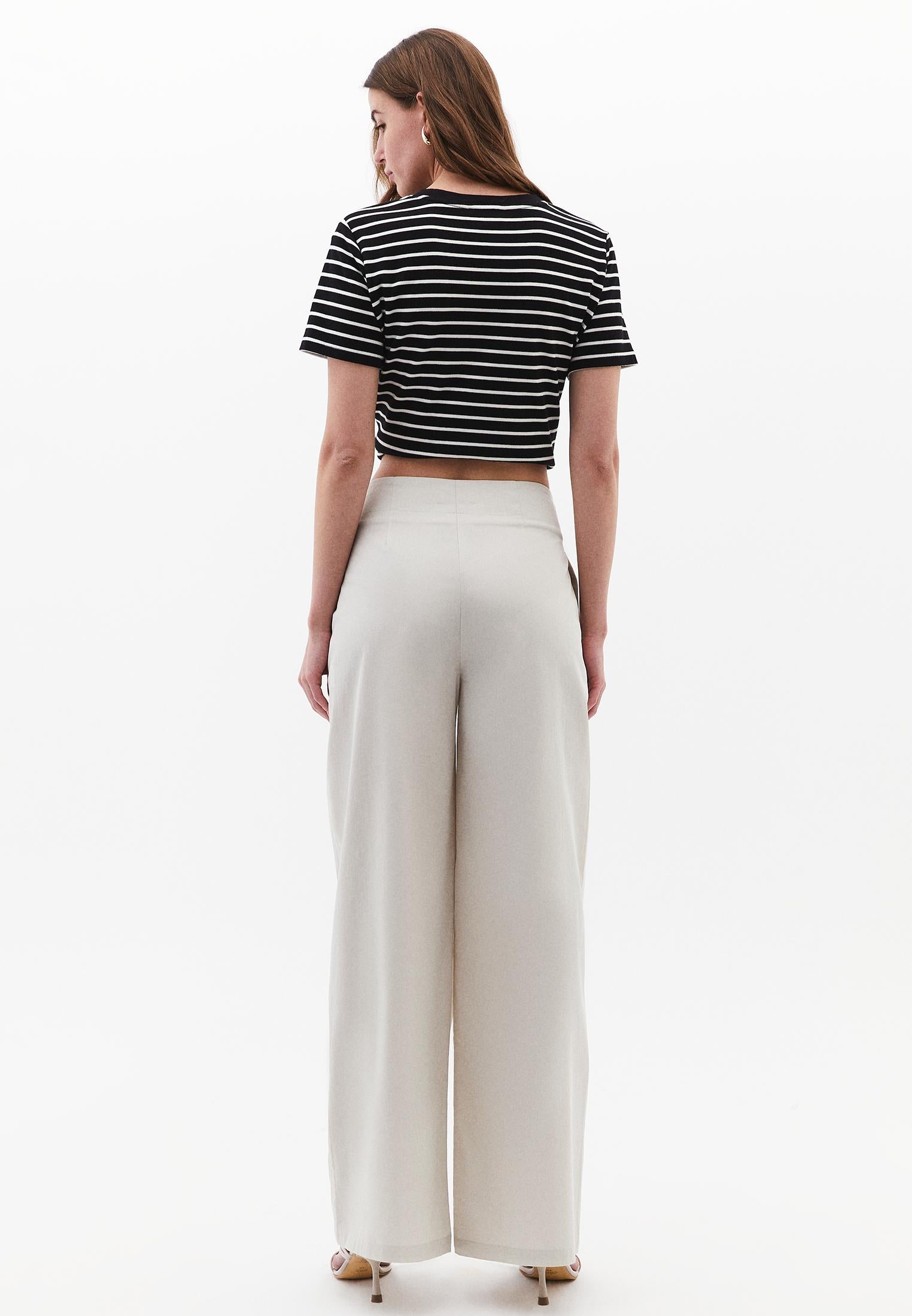 Pleated High Waist Trousers With Button Details - SILVER BIRCH