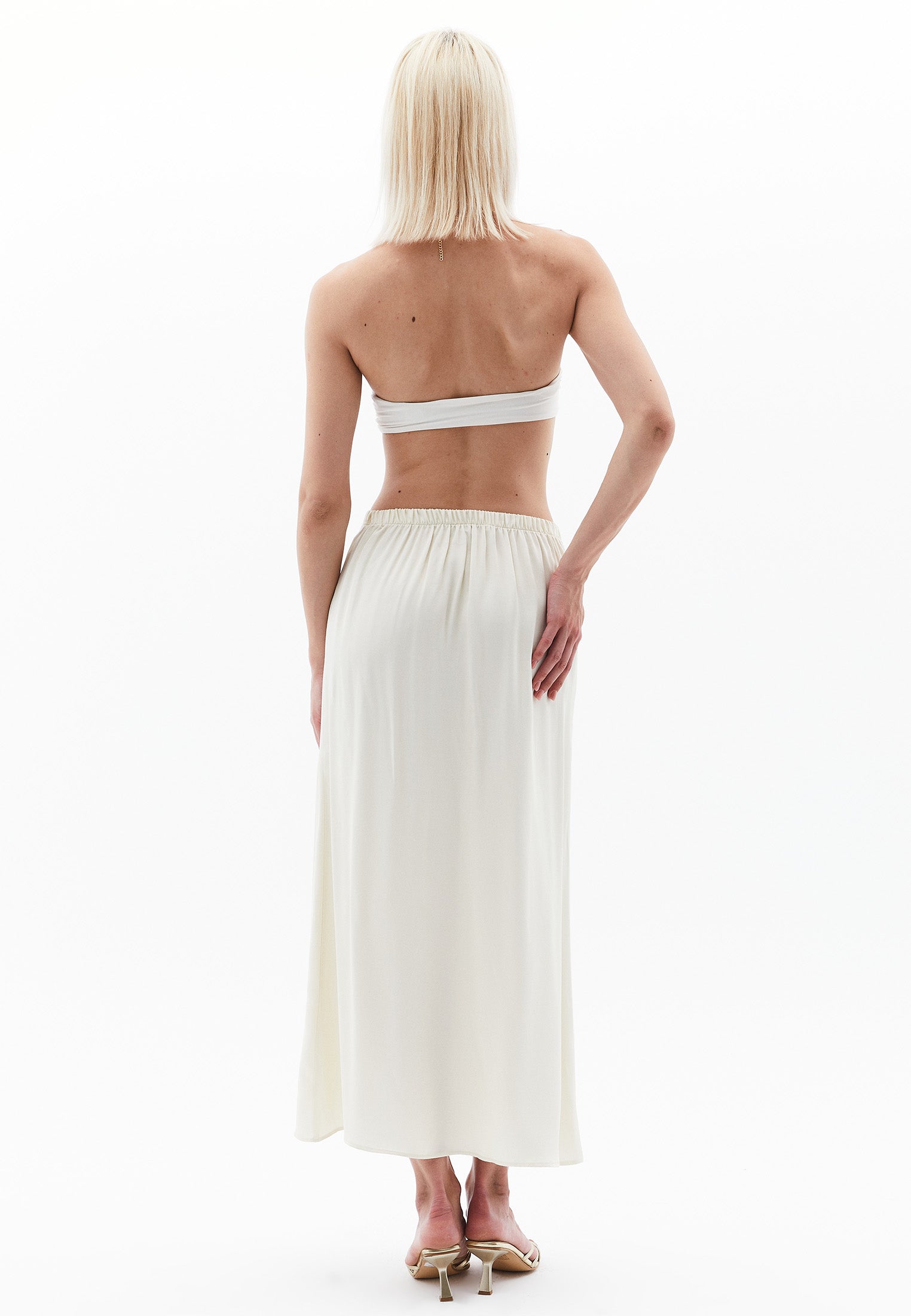 Flared Midi Skirt With Slit Detail - SILVER BIRCH