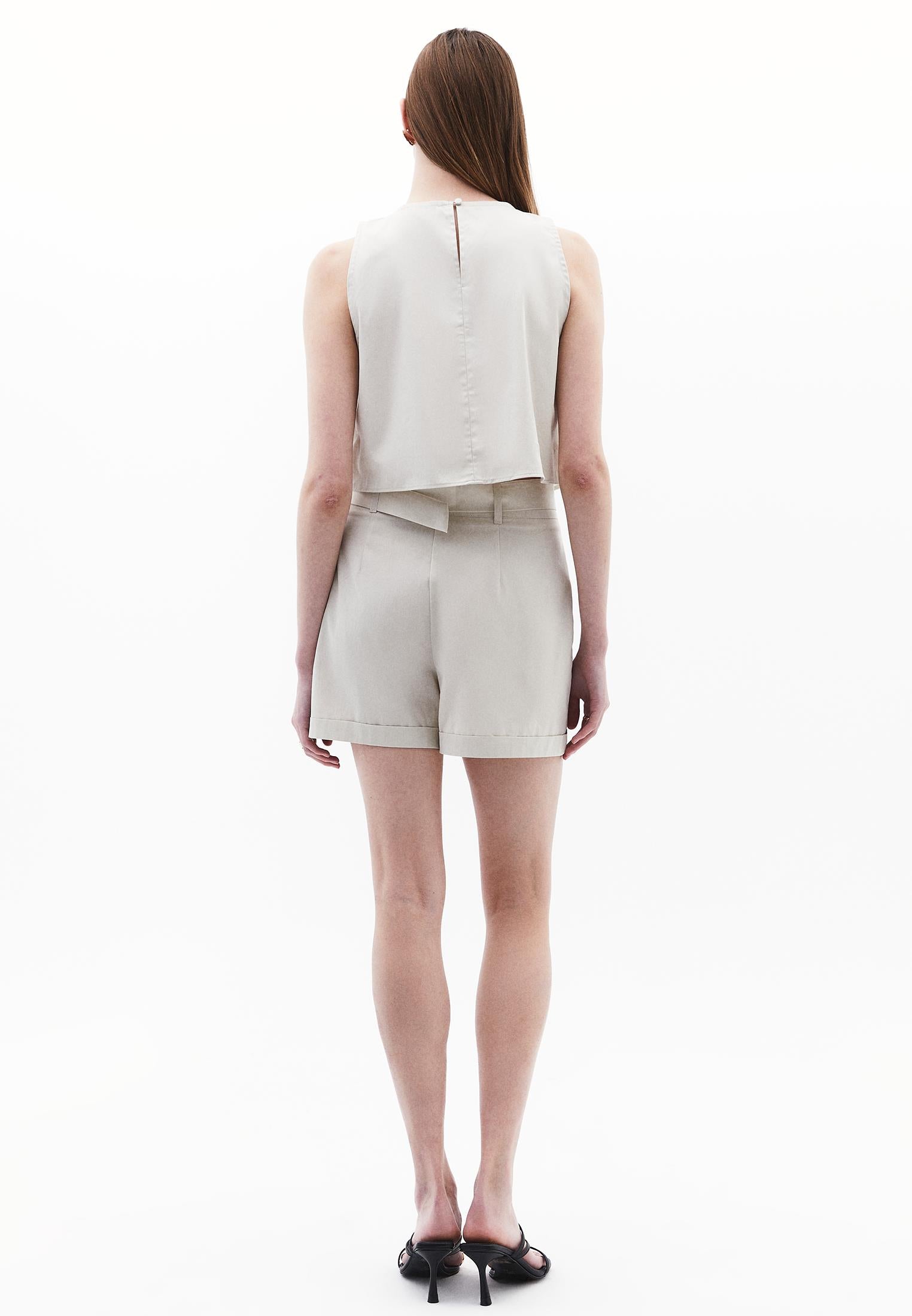 Ultra High Waist Buckled Short Shorts - SILVER BIRCH