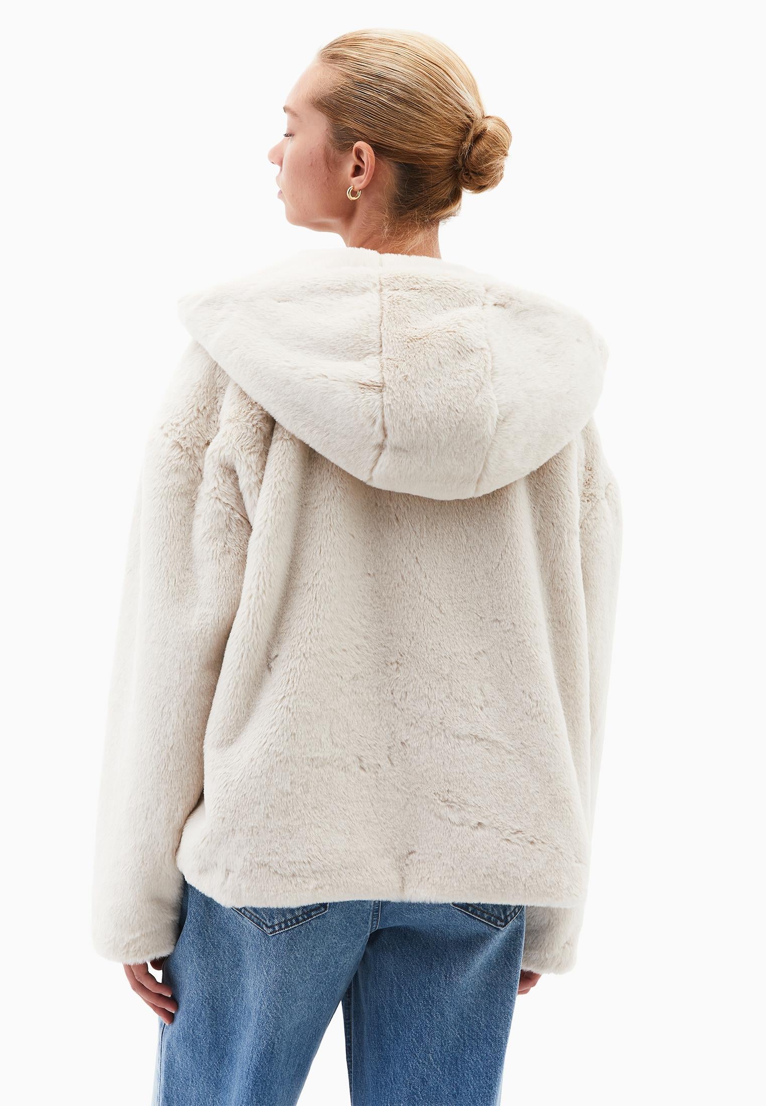 Hooded Fur Jacket - SILVER BIRCH