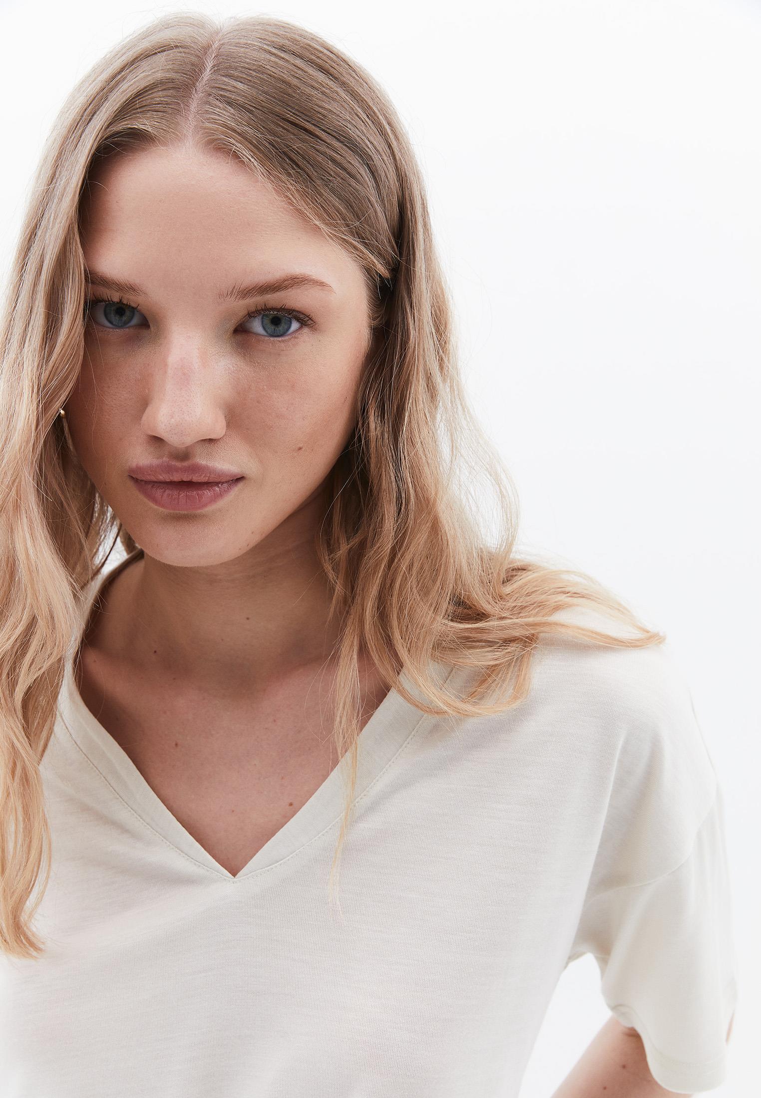 V Neck Oversize Short Sleeve T-Shirt - SILVER BIRCH